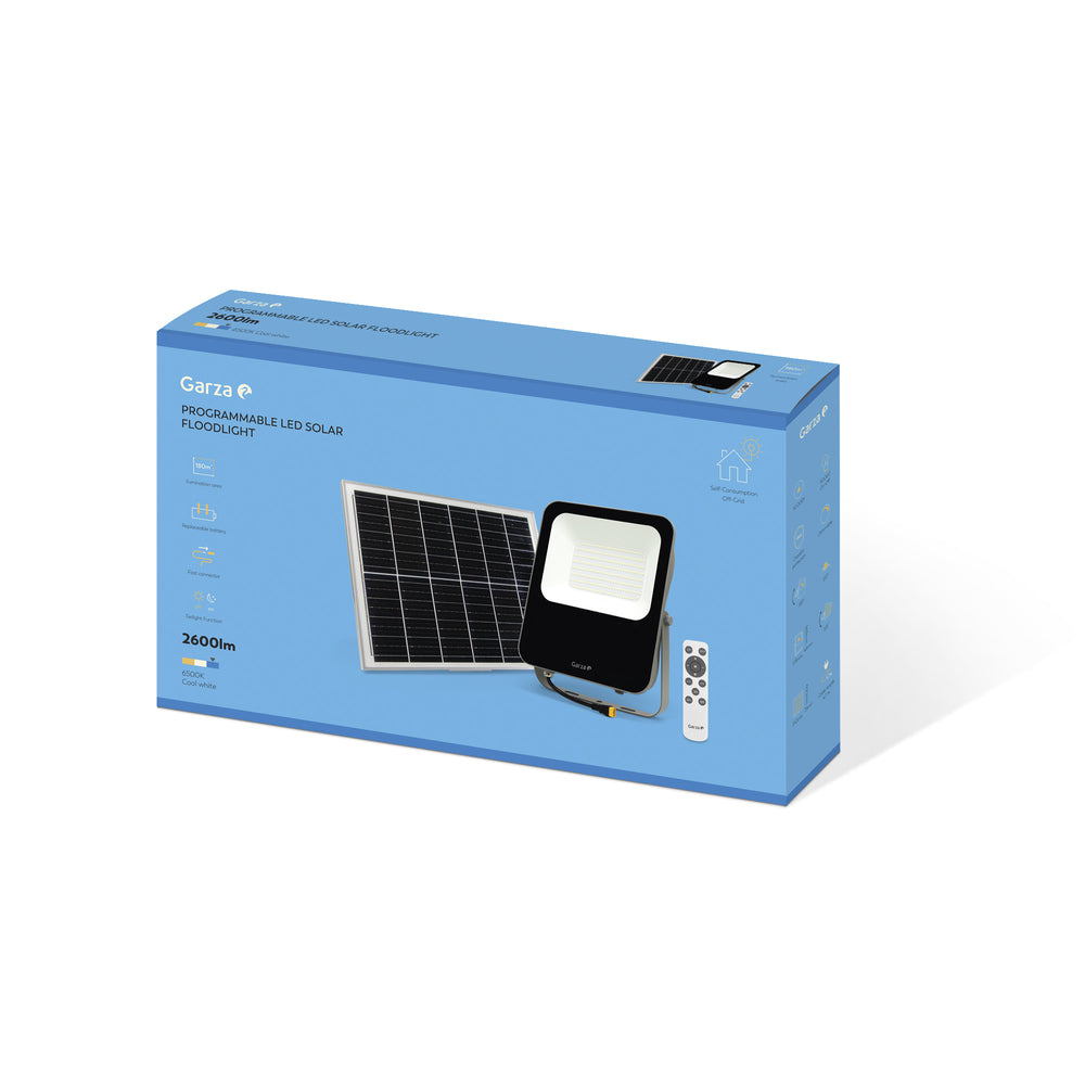 Foco Solar con Sensor Crepuscular con mando 200W, 2600 lúmenes, 6500K
