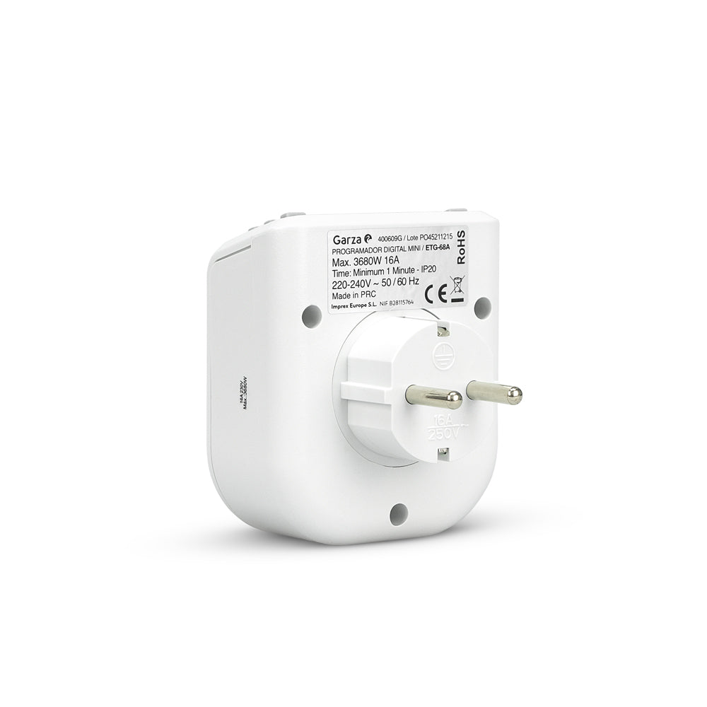 Temporizador digital  24 horas de 1 toma con interruptor, formato mini, 1 ud