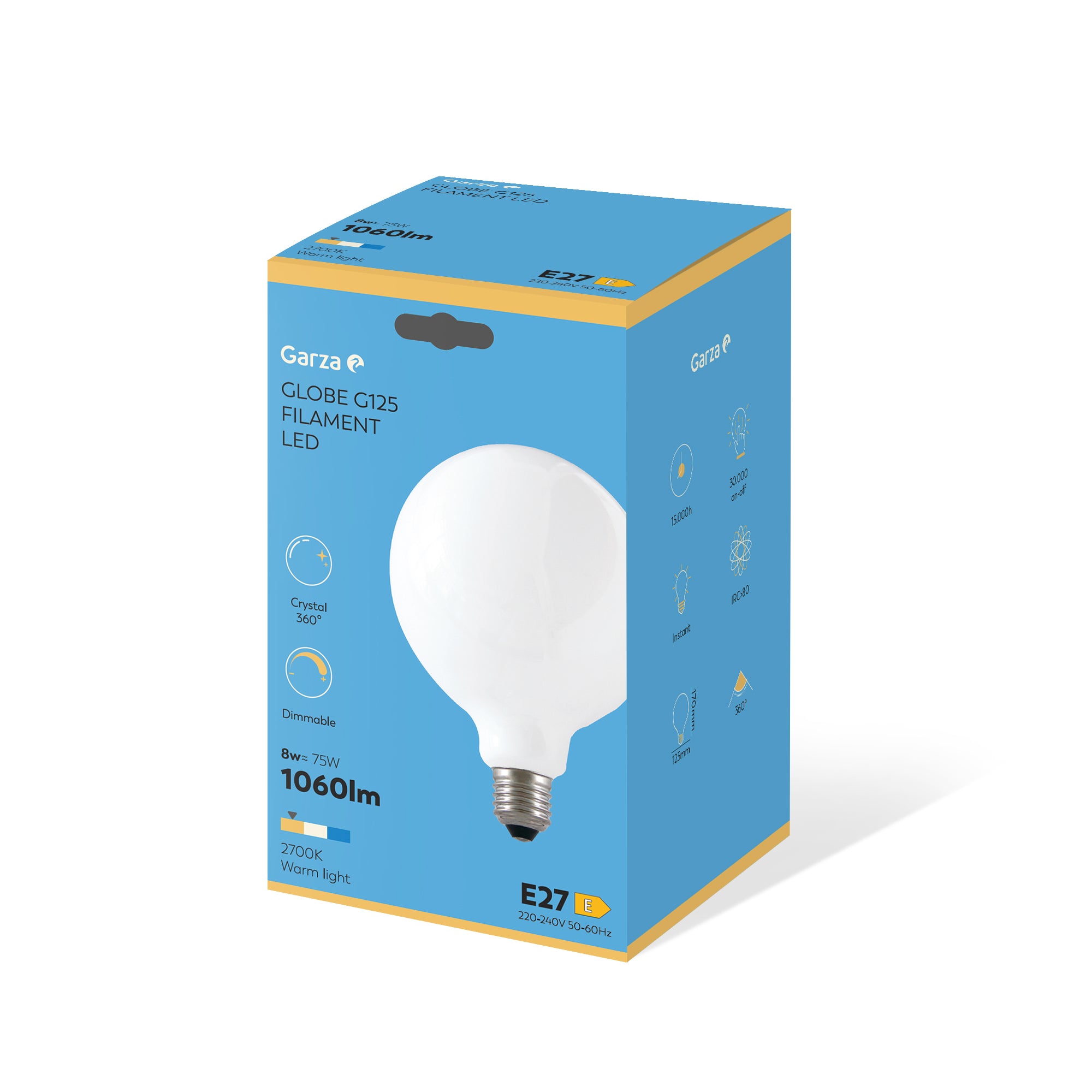 Bombilla Led Filamento Opal Globo G125 E27,13W, 1800 lúmenes, 5000K
