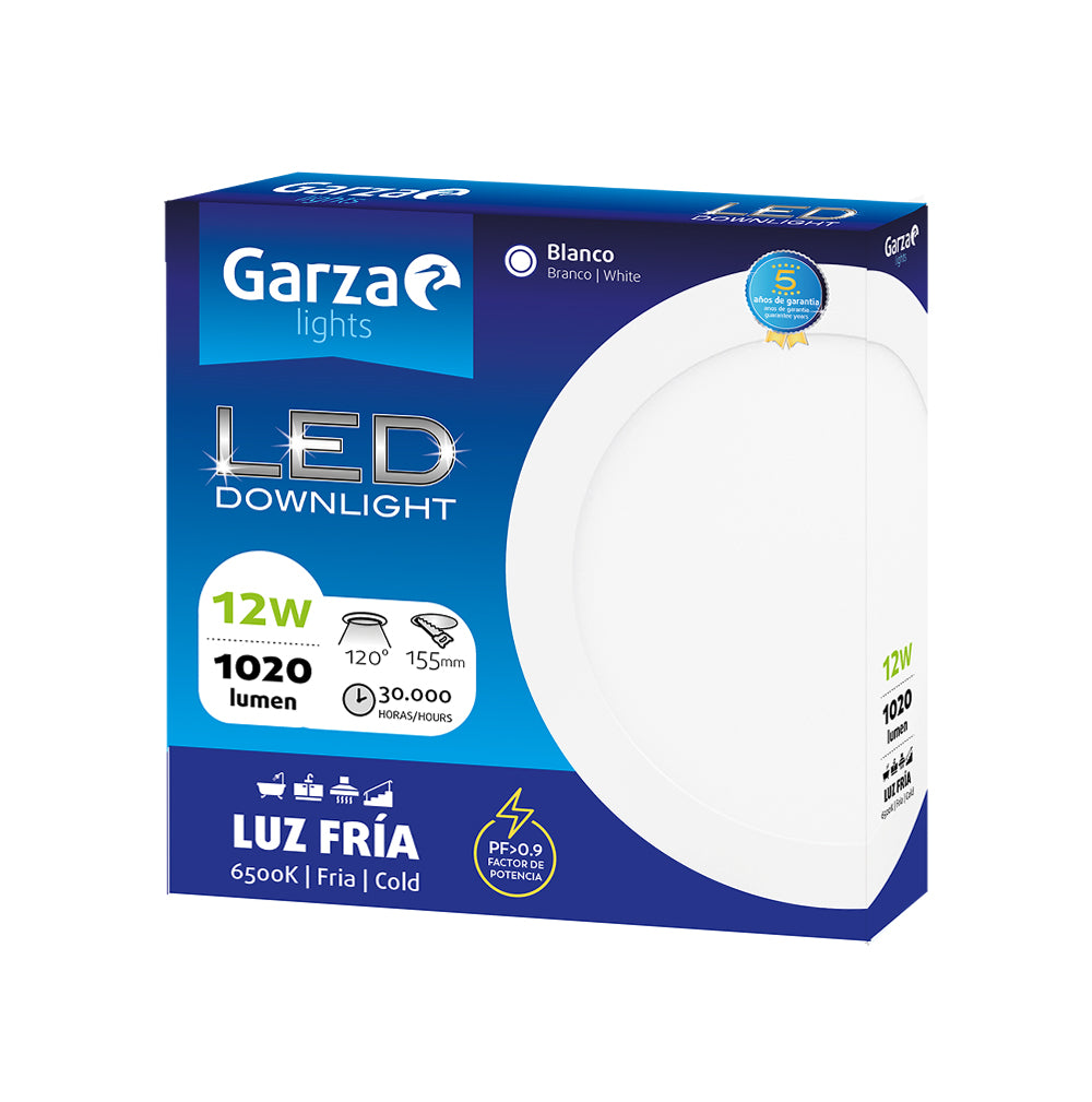Downlight Led Empotrable Circular Extraplano Blanco ø170mm, 12W, 1020 lúmenes, 6500K