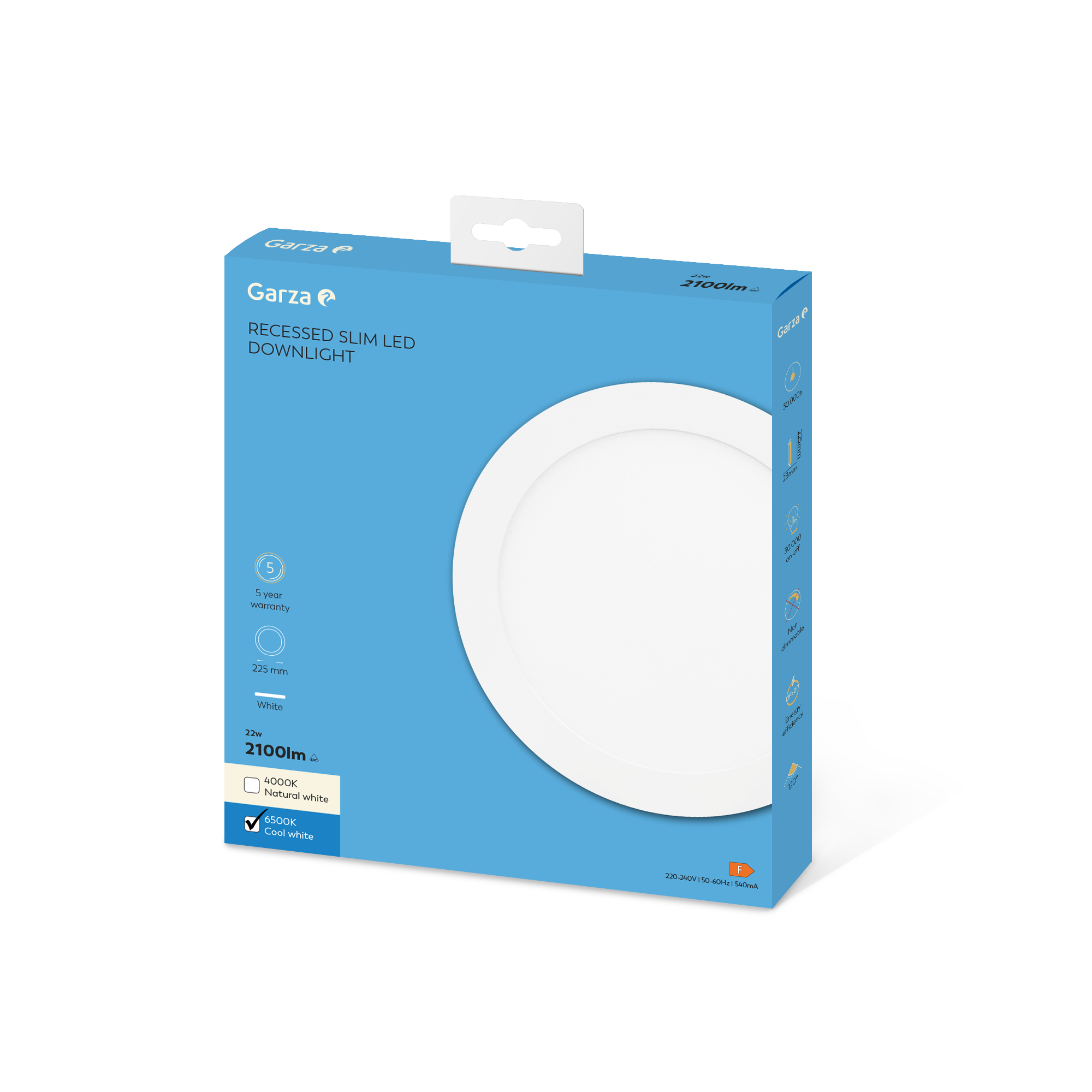 Downlight Led Empotrable Circular Extraplano Blanco ø225mm, 22W, 2100 lúmenes, 6500K