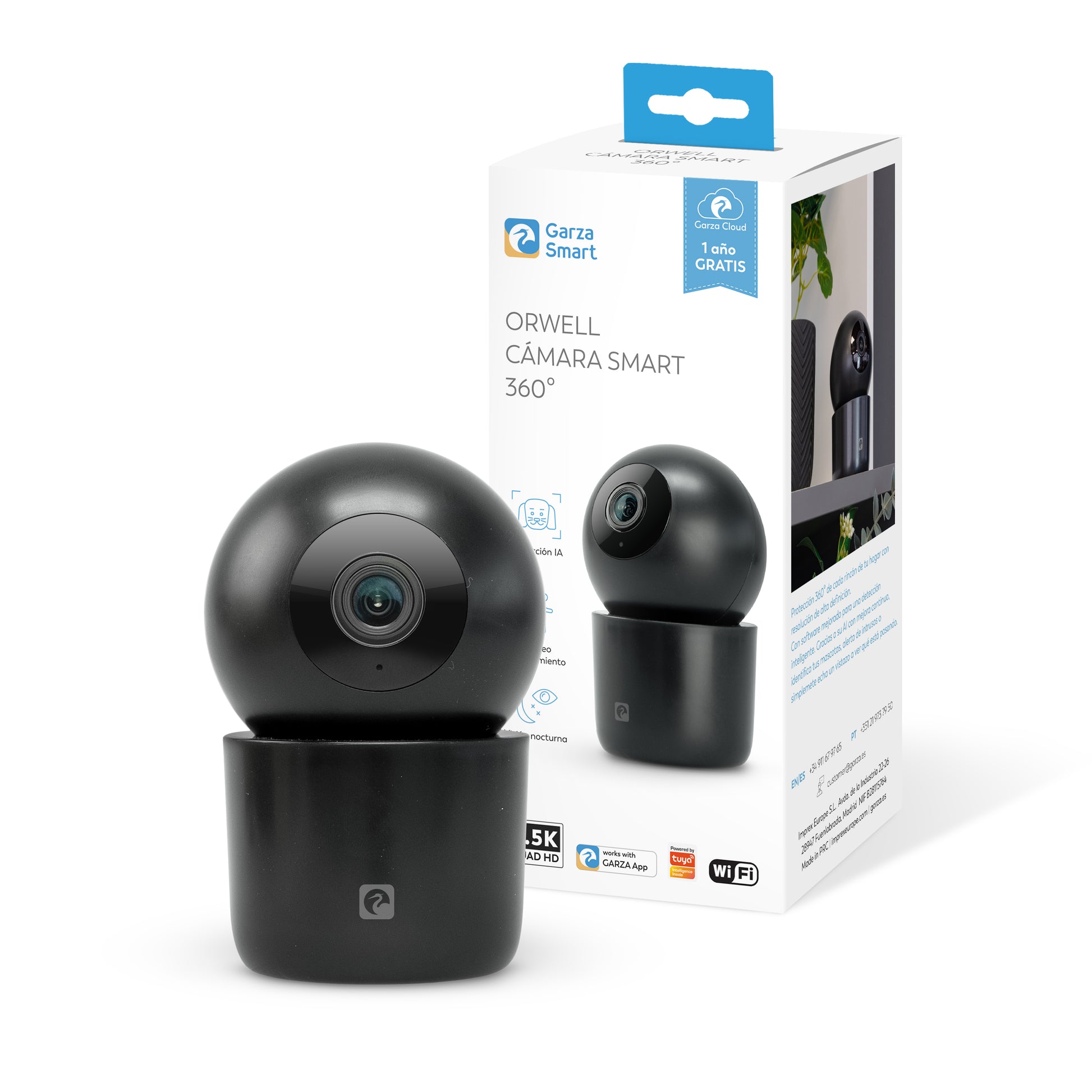 Orwell - Cámara Wifi Dual Band Interior 360º 1440P QHD Negro