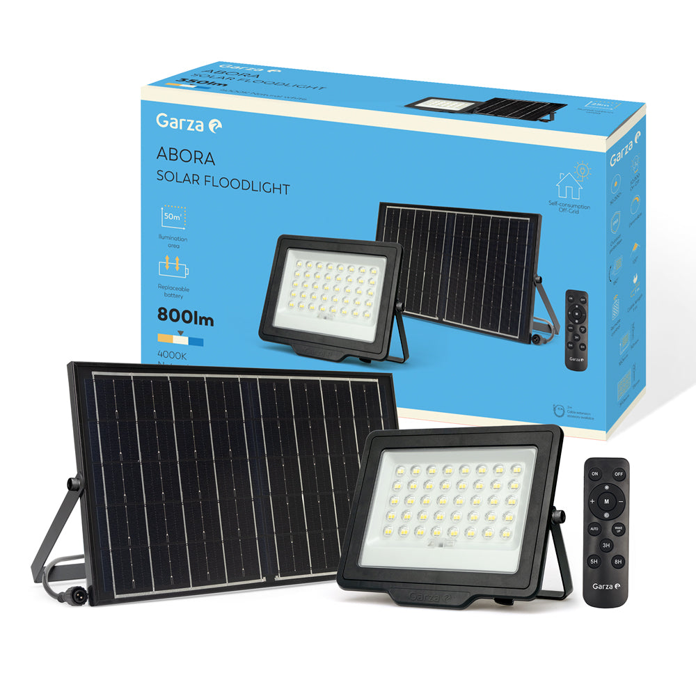 Foco Solar Abora con Sensor Crepuscular con mando 25m2 , 350 lúmenes, 4000K