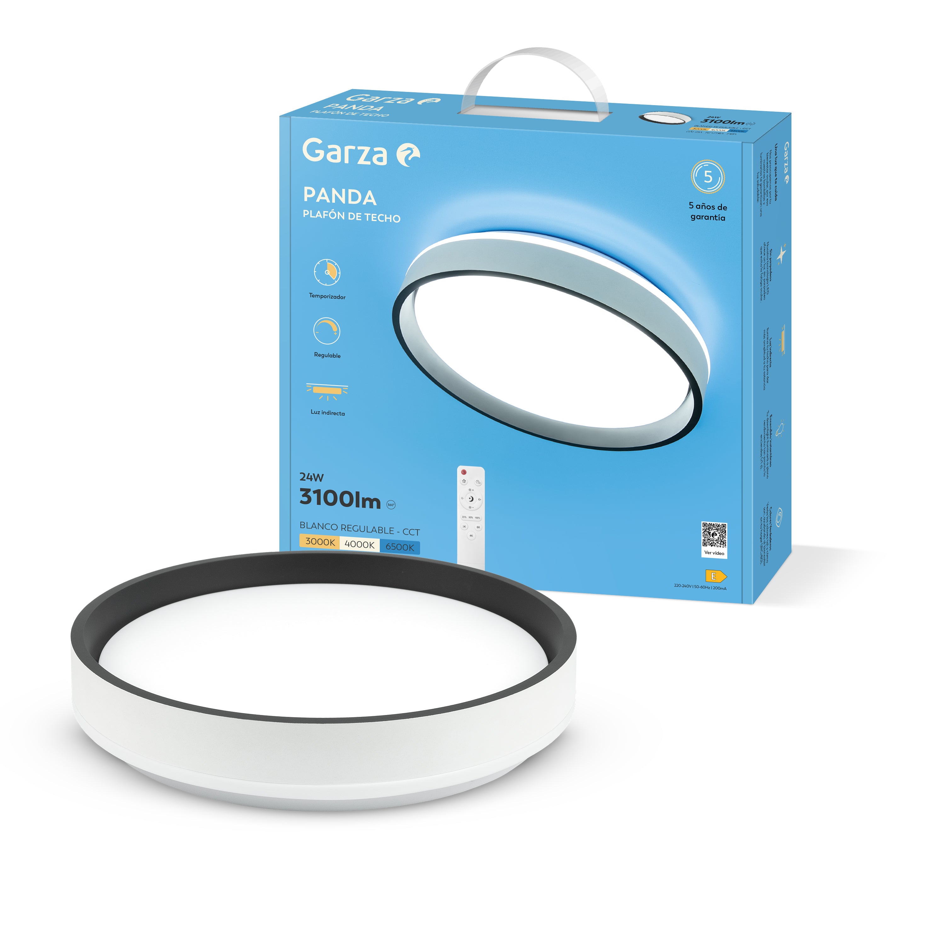 Plafón de techo LED Panda ø390 24W 3100LM CCT+DIM con mando a distancia