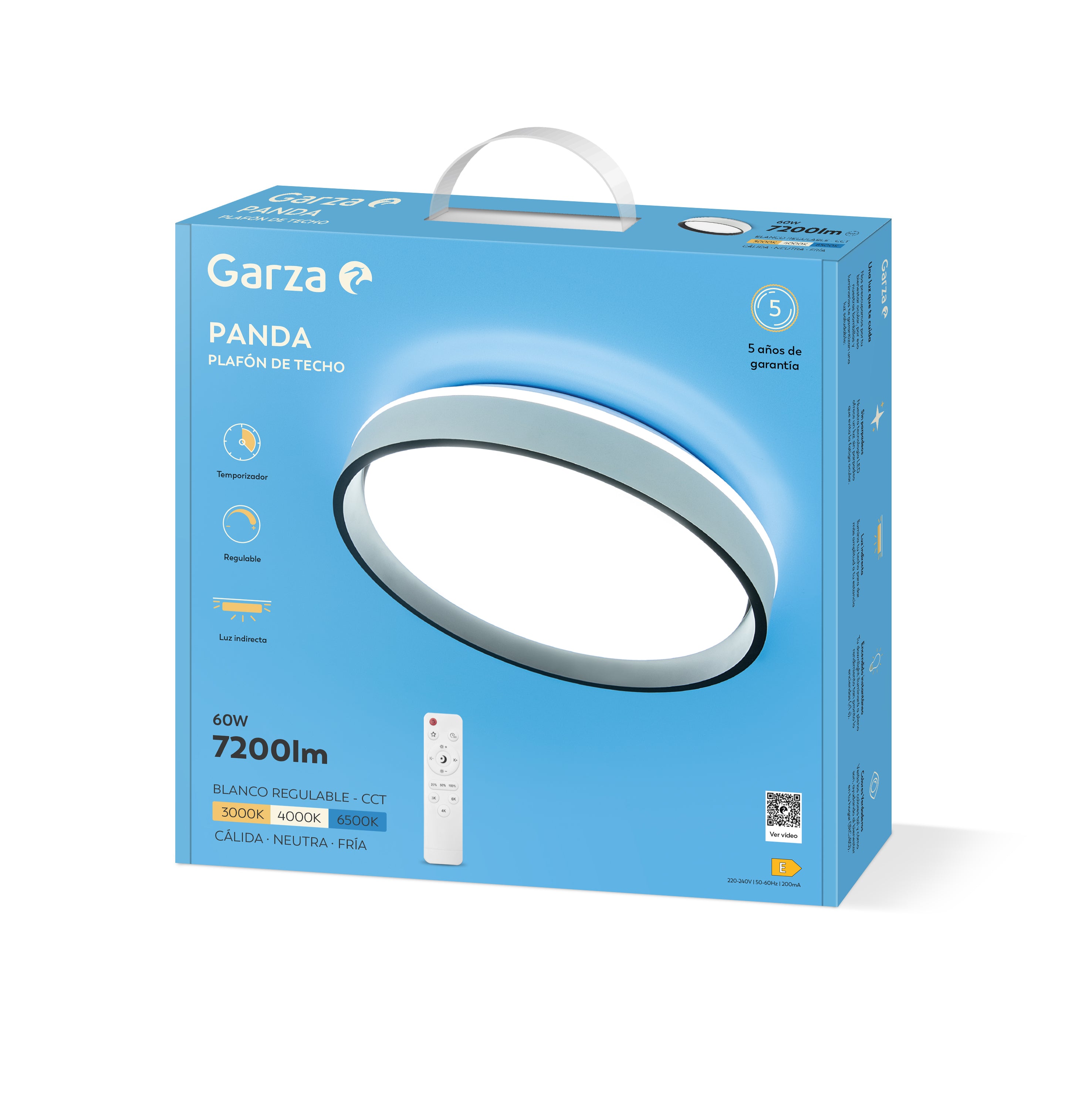 Plafón de techo LED Panda ø490 60W 7200LM CCT+DIM con mando a distancia