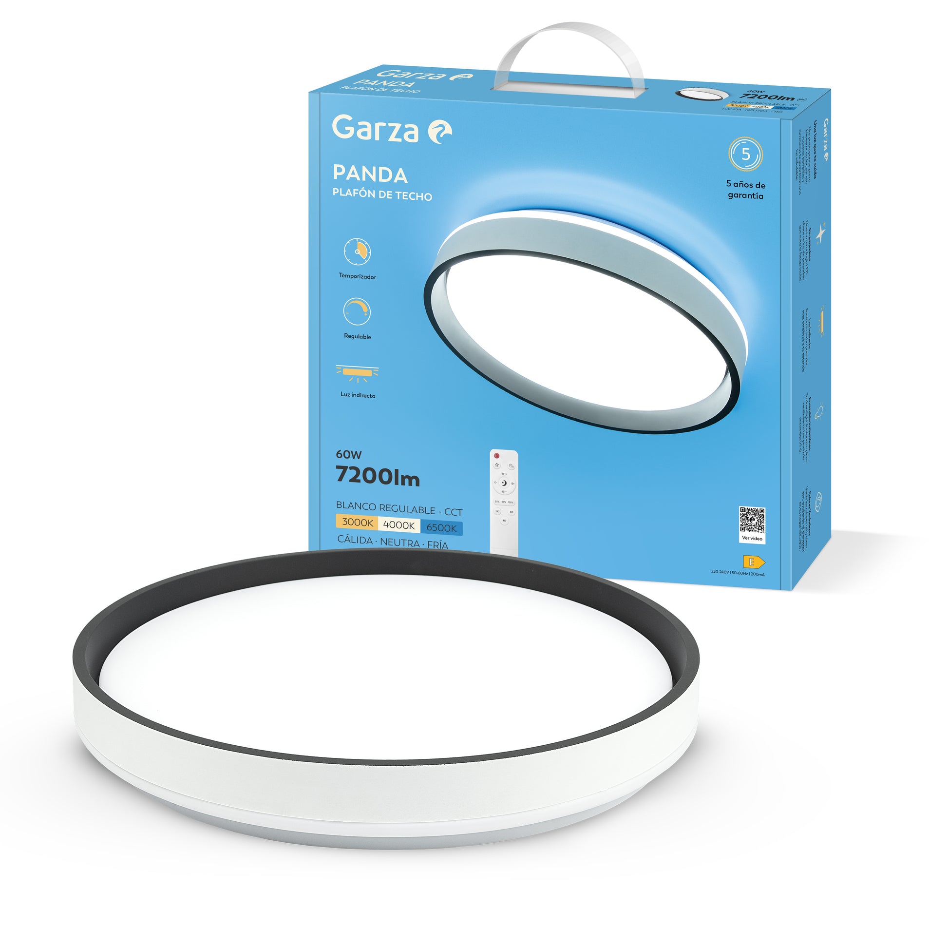 Plafón de techo LED Panda ø490 60W 7200LM CCT+DIM con mando a distancia