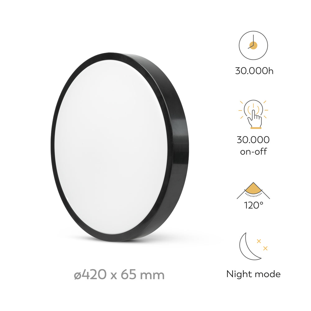 Plafón de techo LED Road Negro ø420mm 30W 3000LM CCT+DIM con mando a distancia