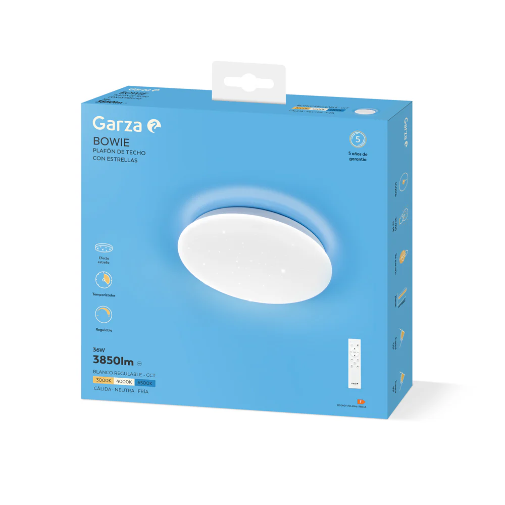 Plafón LED Techo, 12 W 1200 lm, Luz Neutra 4000k , Efecto Estrellado, Ángulo de Apertura 240º,  Redondo 230 x 65 mm, Blanco