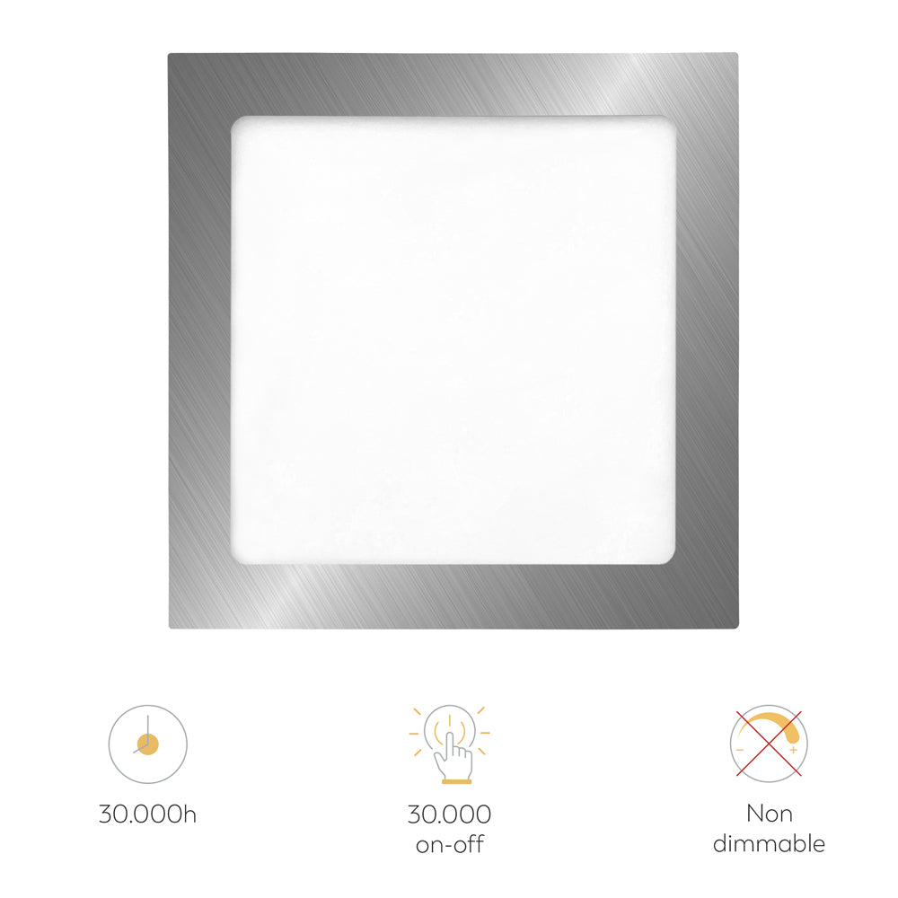 Downlight Led Empotrable Cuadrado Extraplano Nickel ø170mm, 12W, 420 lúmenes, 6500K