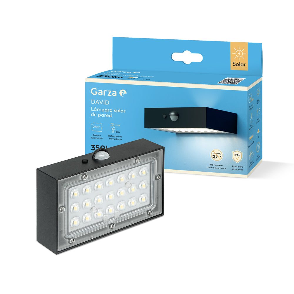 Lámpara de pared para exterior con placa solar David
