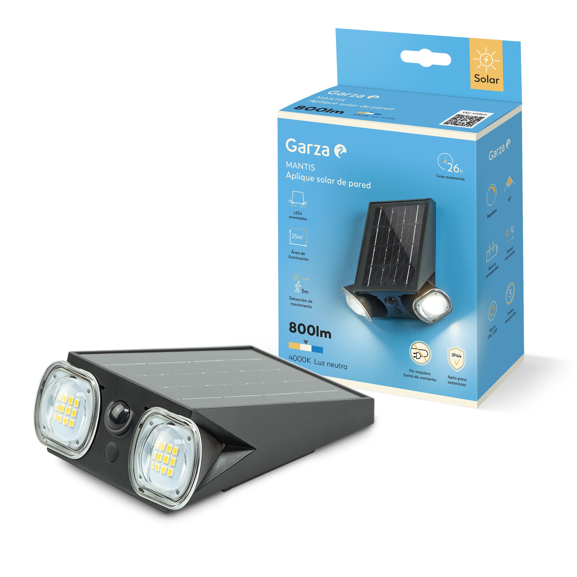 Aplique solar Mantis 800lm 40K negro