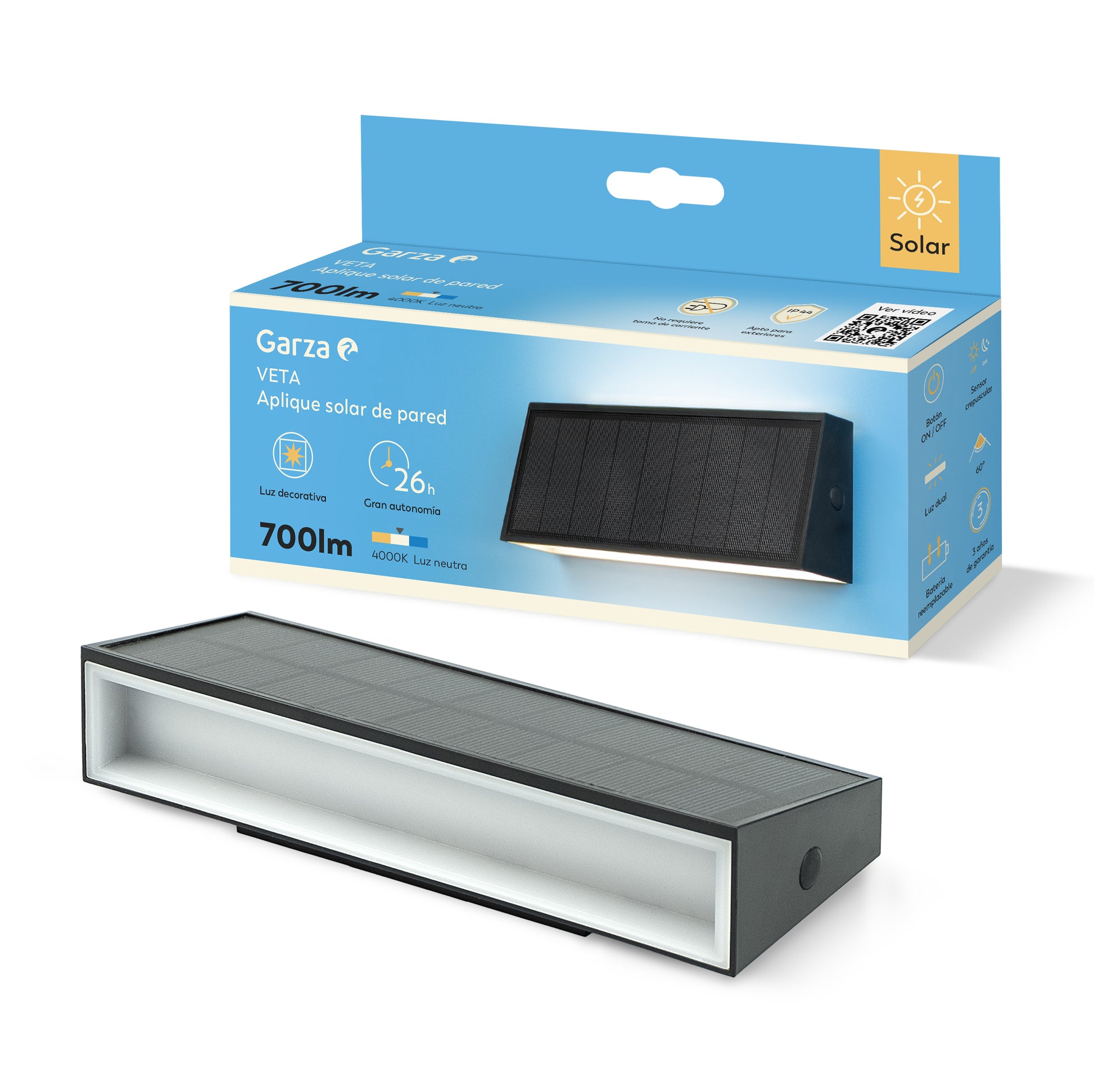 Aplique solar decorativo Veta 700lm 40K negro