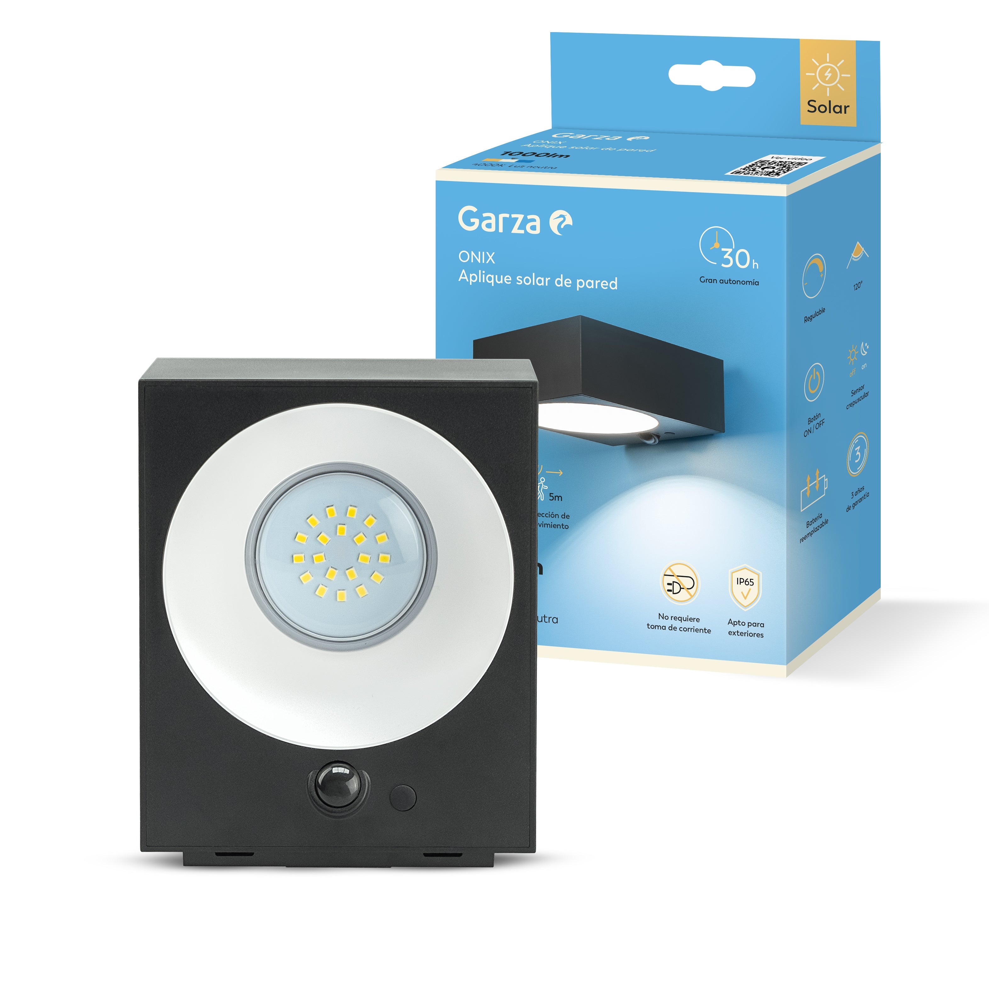 Aplique solar Ónix  1000lm 40K negro
