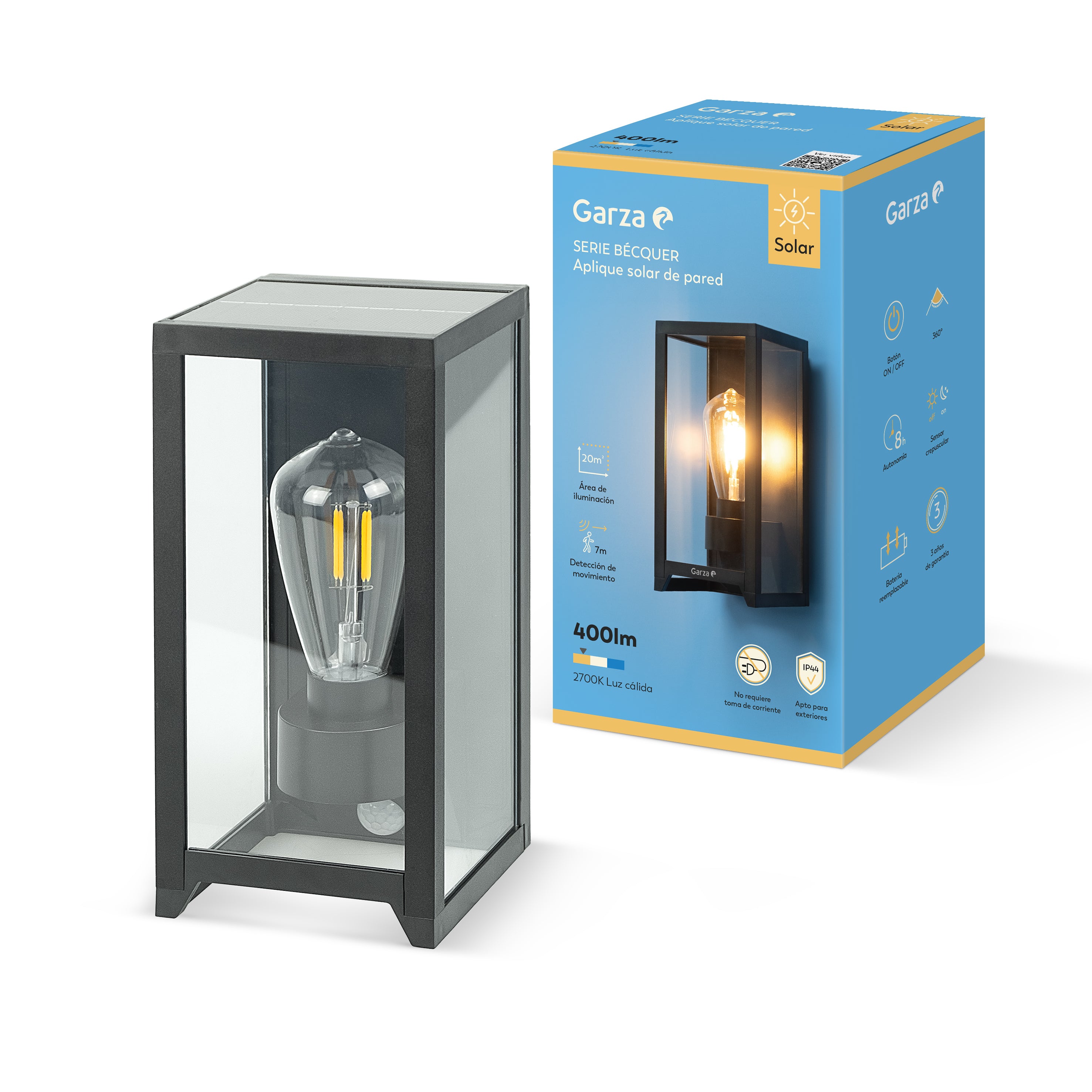 Lámpara de pared vintage con placa solar Becquer