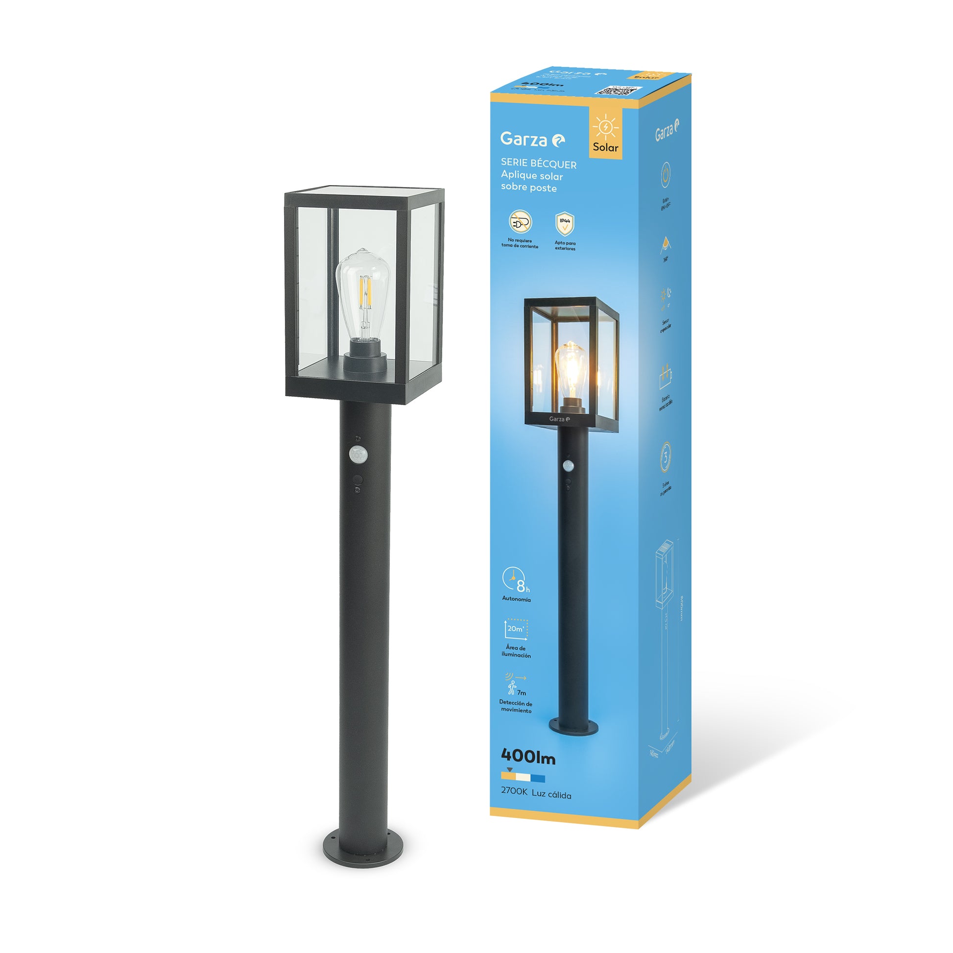 Lámpara de poste vintage con placa solar Becquer