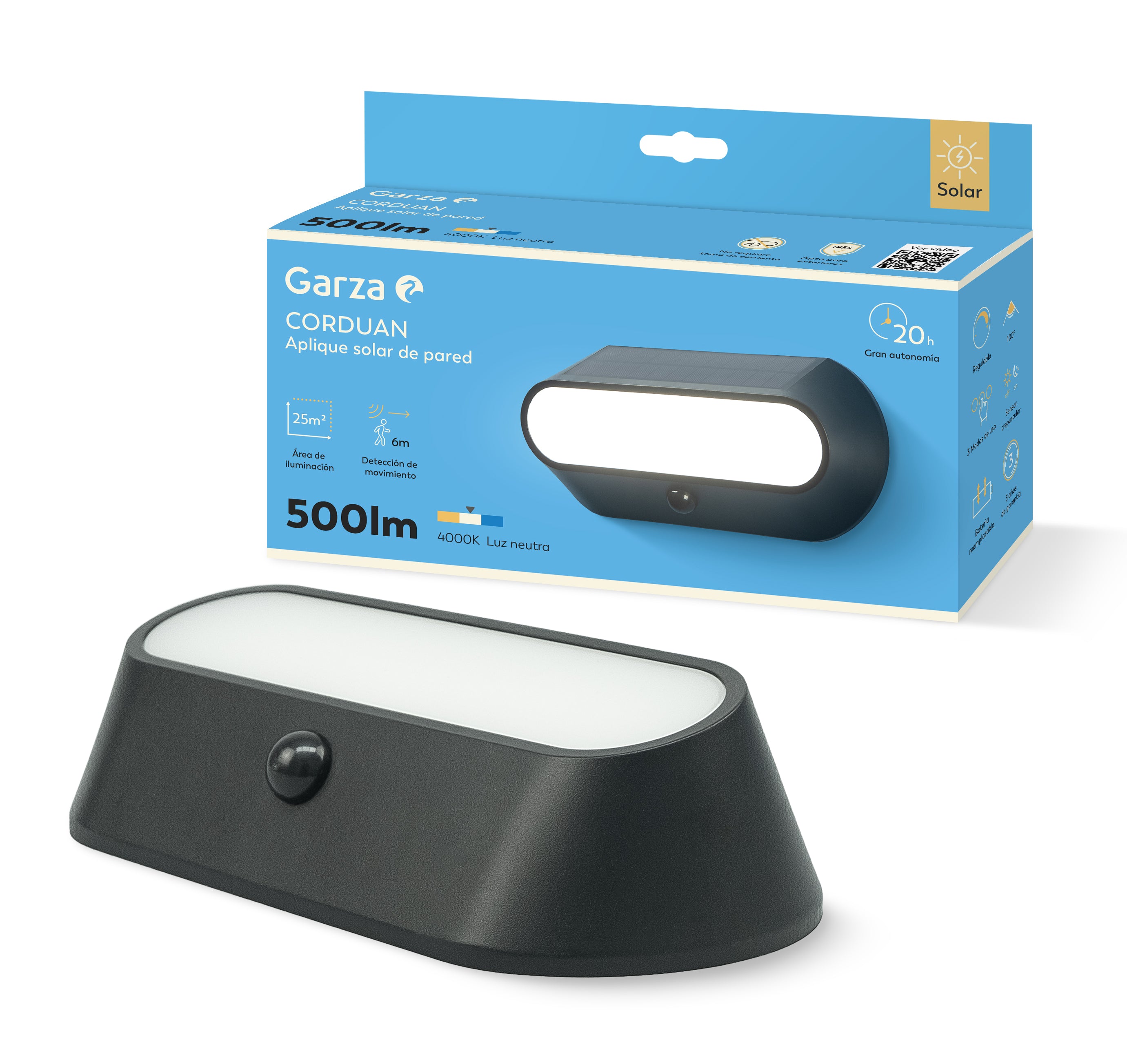 Aplique solar de pared Corduan PIR 500lm 4000K