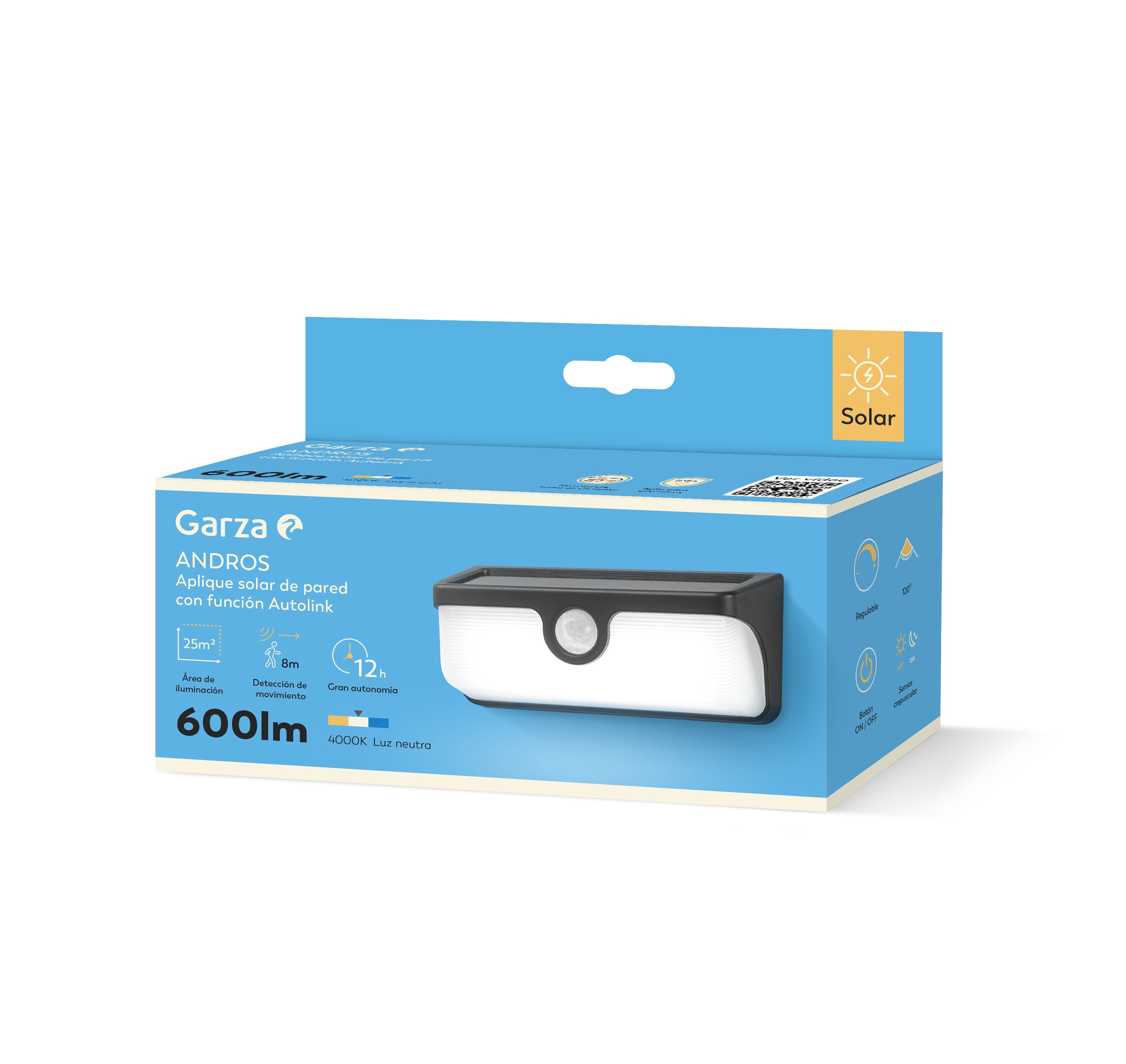 Aplique solar de pared Andros PIR 600lm 4000K
