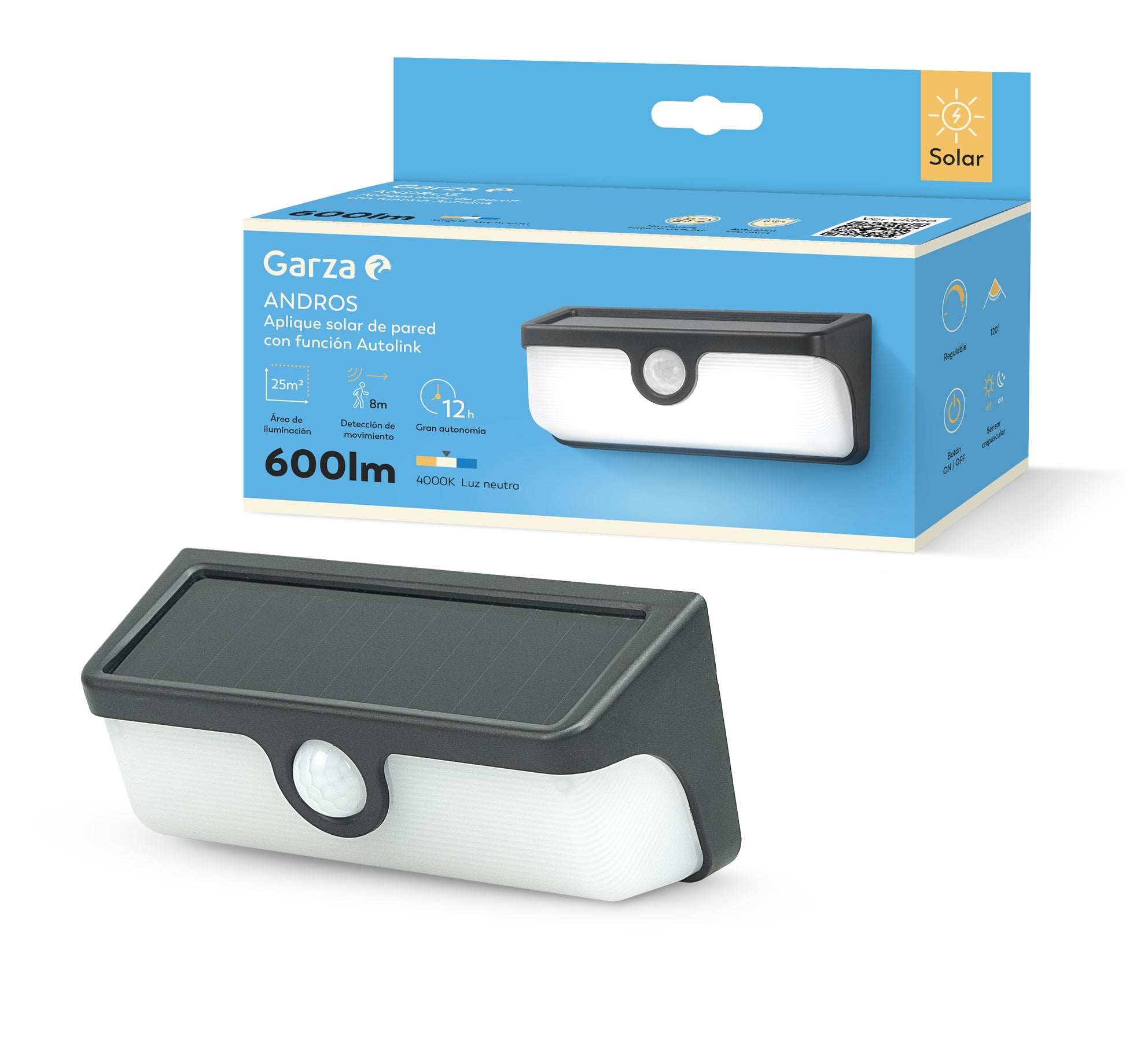 Aplique solar de pared Andros PIR 600lm 4000K