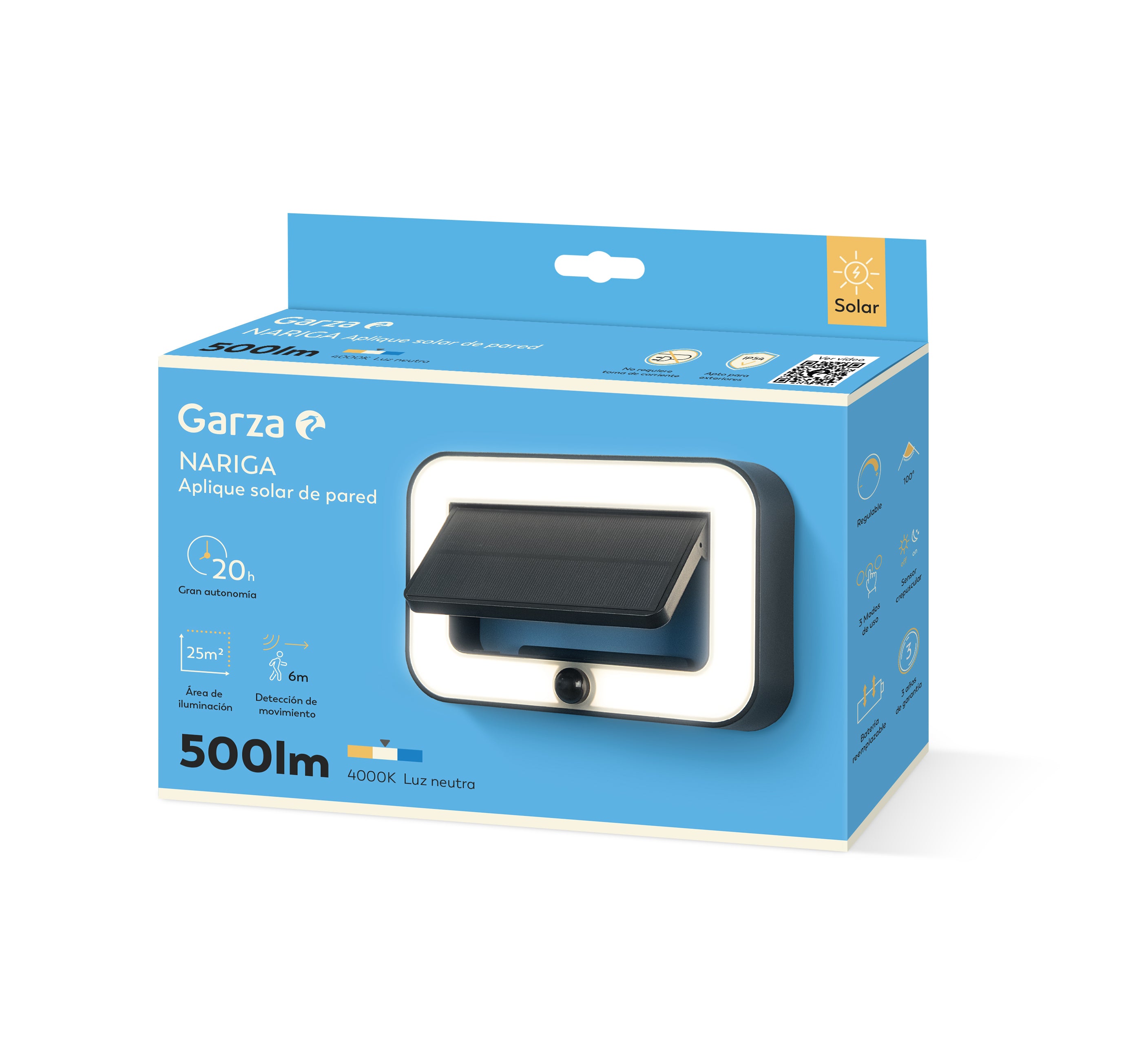 Aplique solar de pared Nariga PIR 500lm 4000K