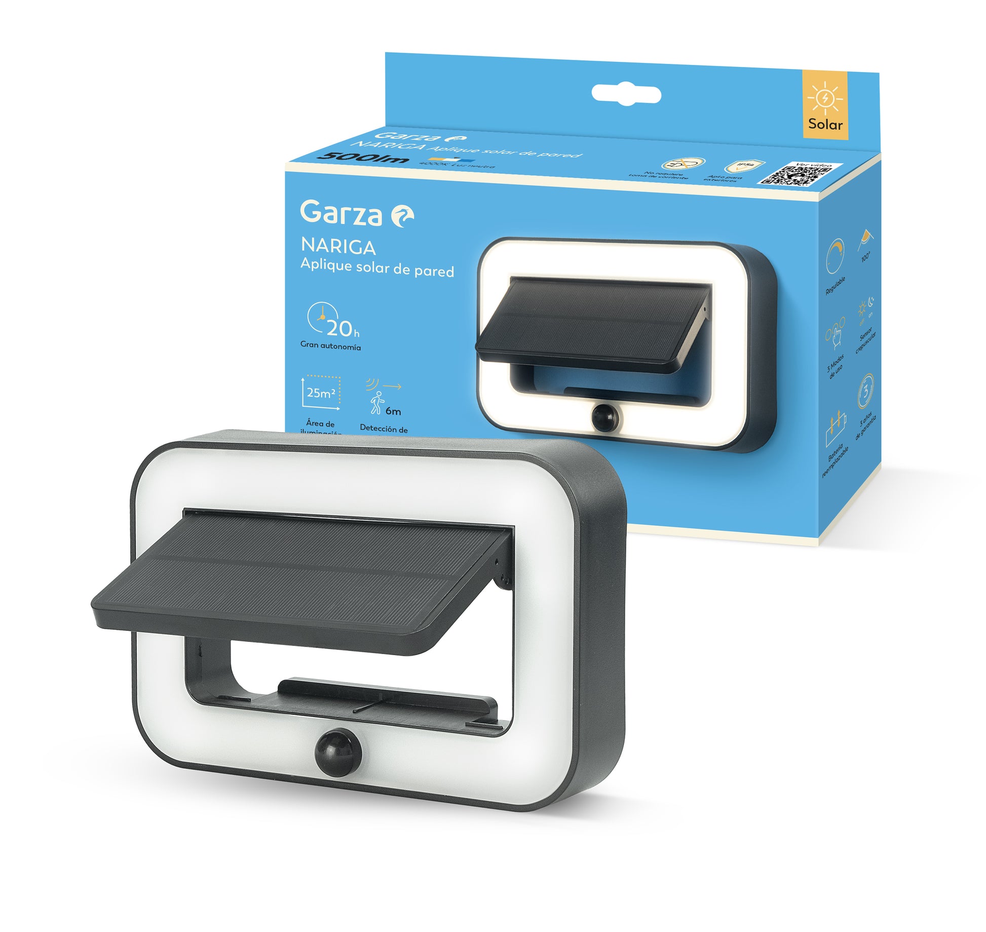 Aplique solar de pared Nariga PIR 500lm 4000K