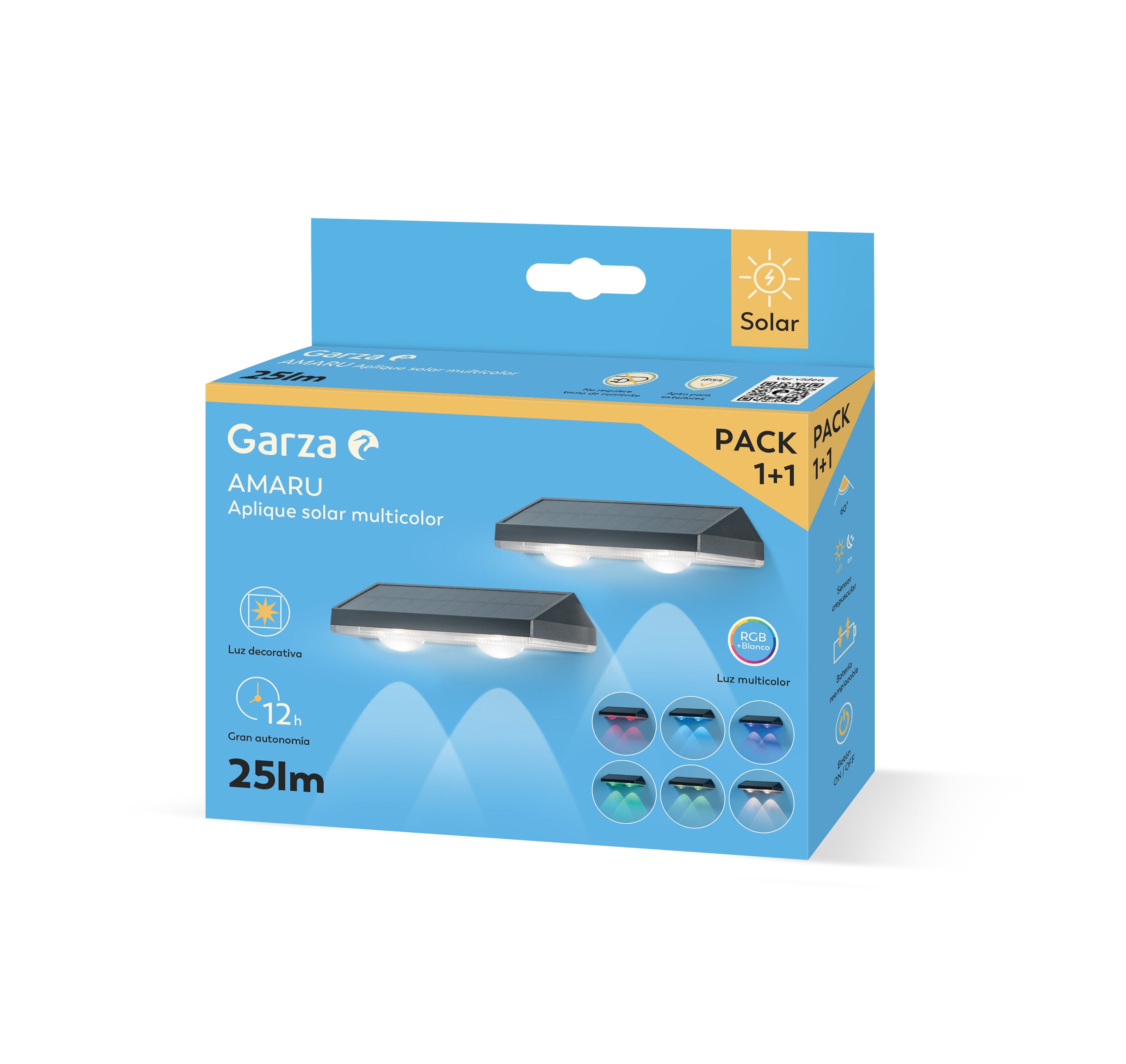 Aplique solar de pared Amaru 25lm RGB+Blanco