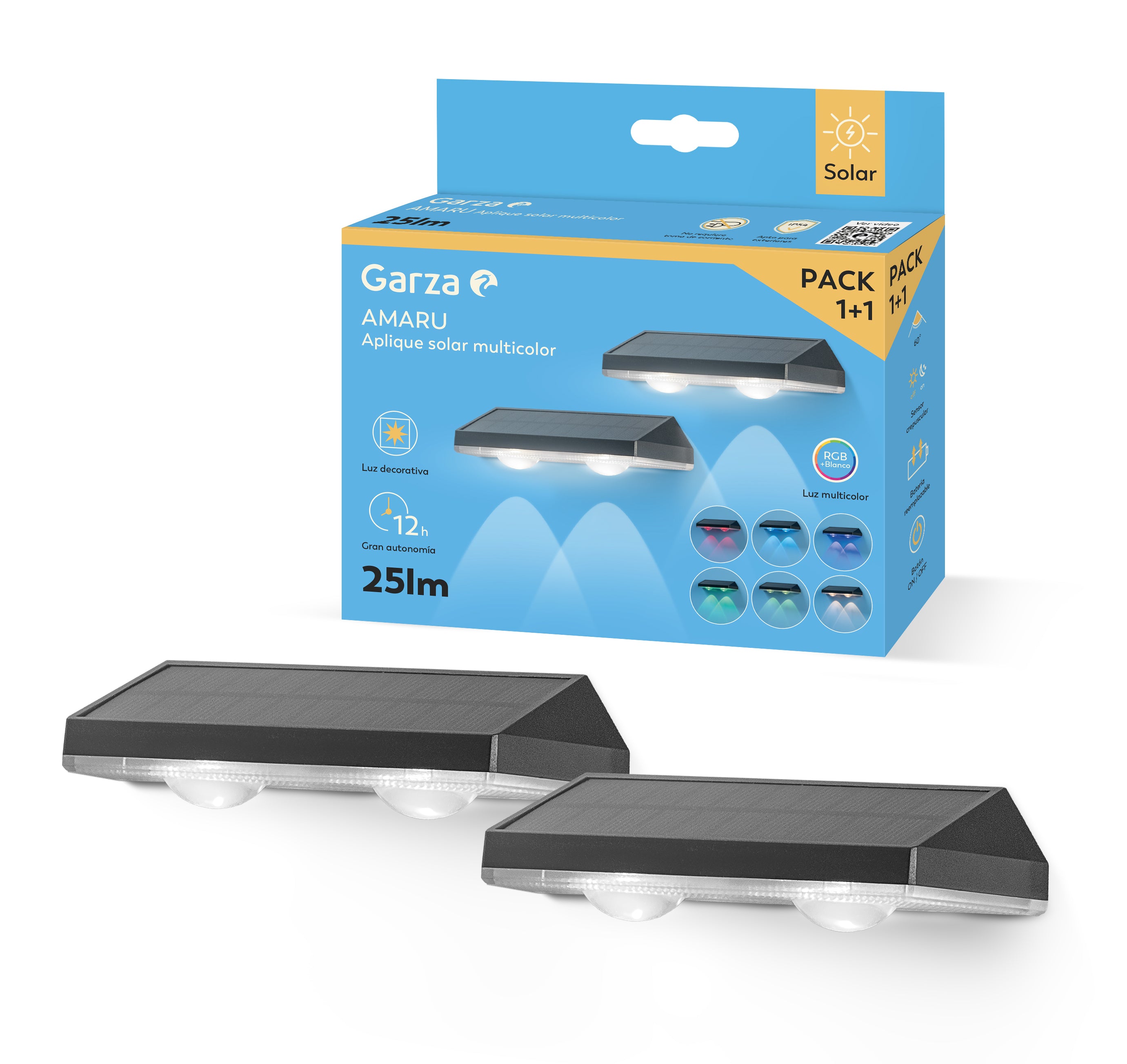 Aplique solar de pared Amaru 25lm RGB+Blanco