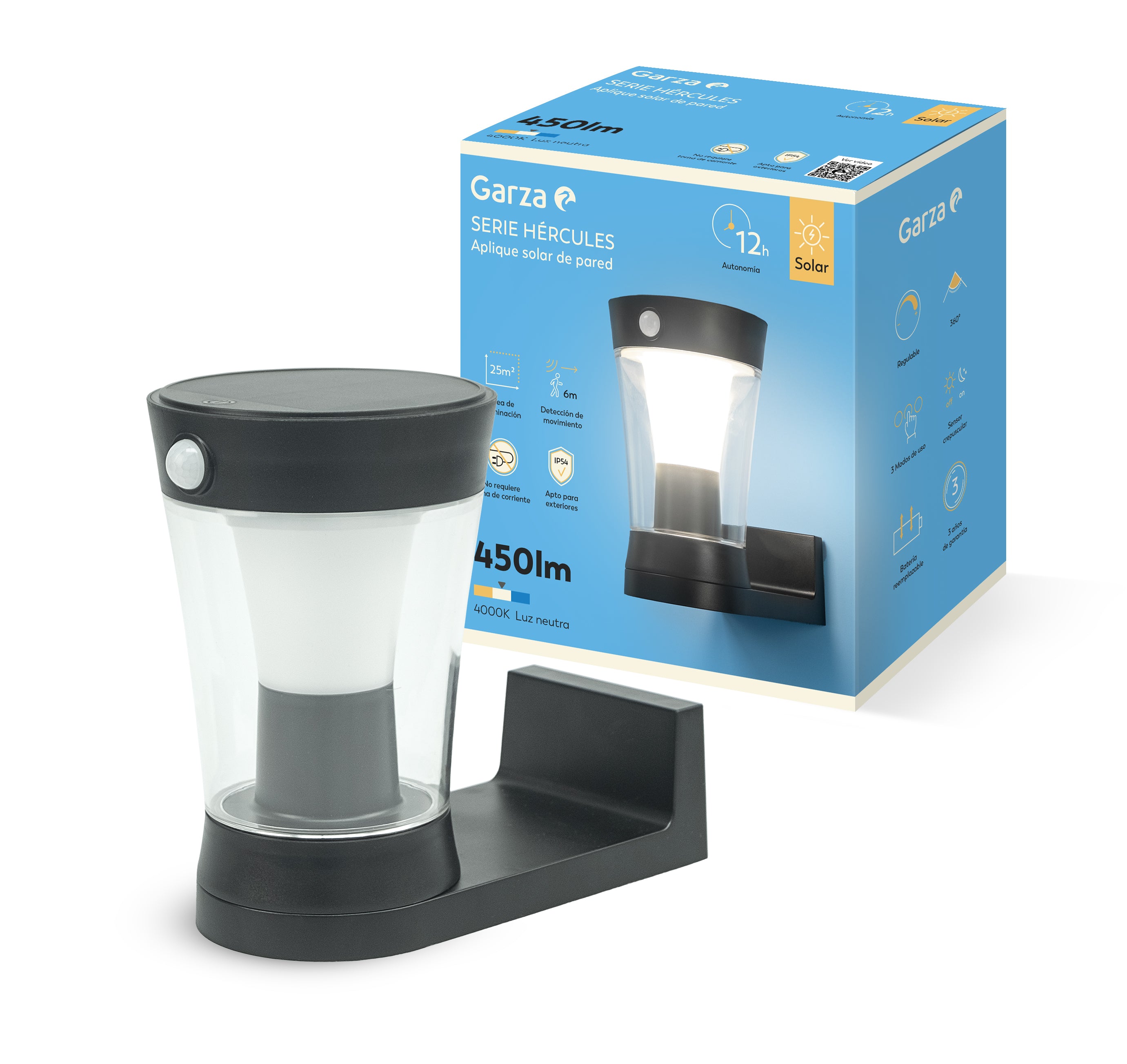 Lámpara de pared con placa solar Hércules