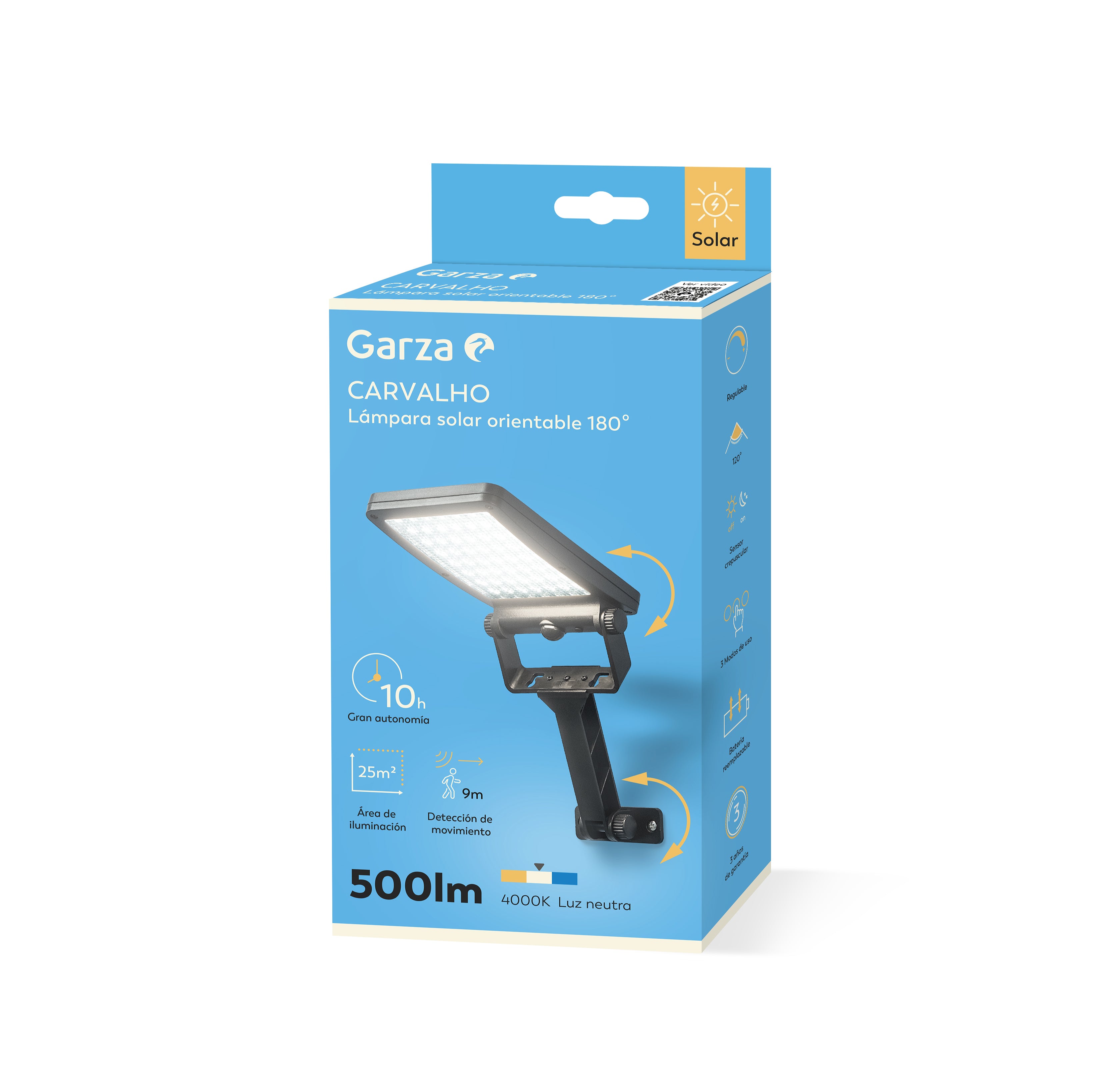 Lámpara solar Carvalho orientable 180º PIR 500lm 4000K