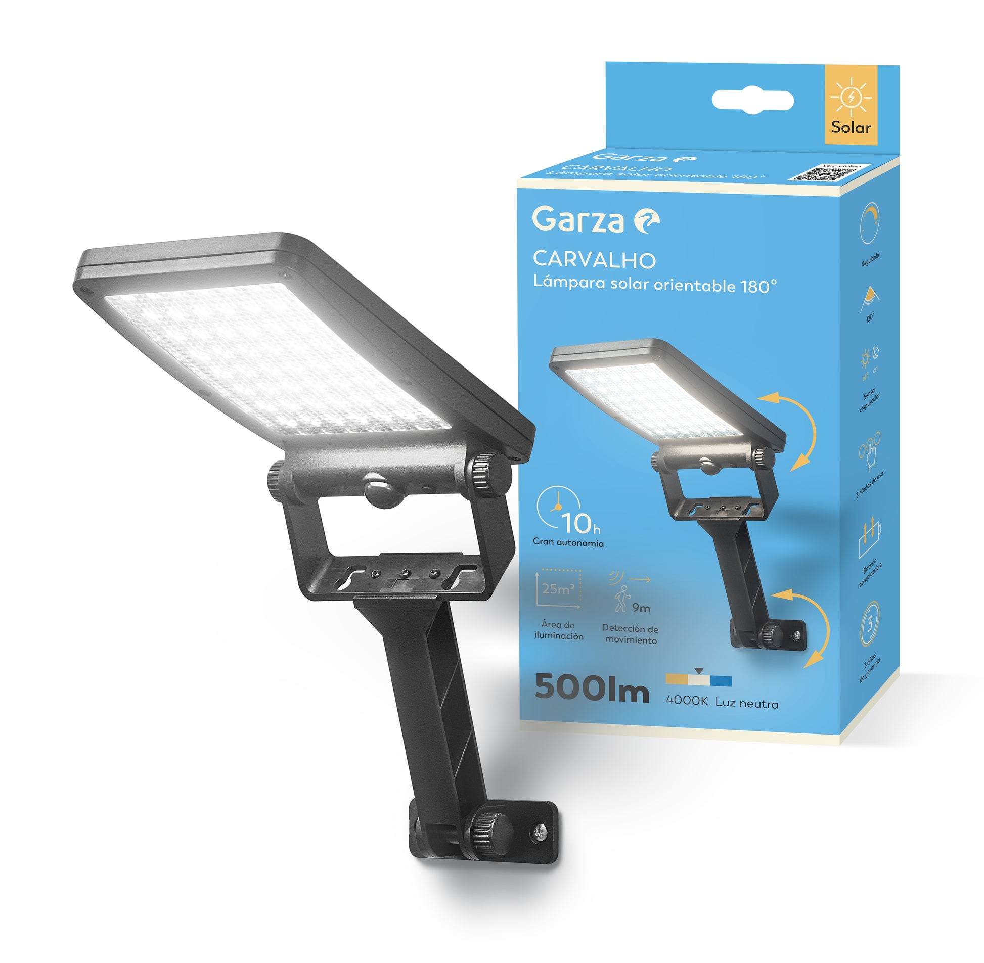 Lámpara solar Carvalho orientable 180º PIR 500lm 4000K