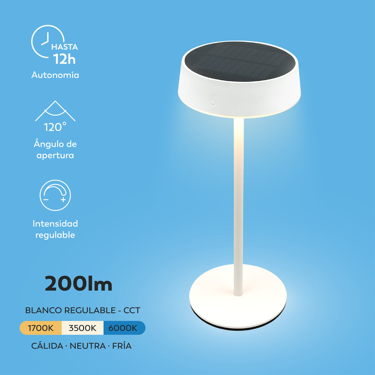 Lámpara solar de mesa Vera con carga híbrida (2)