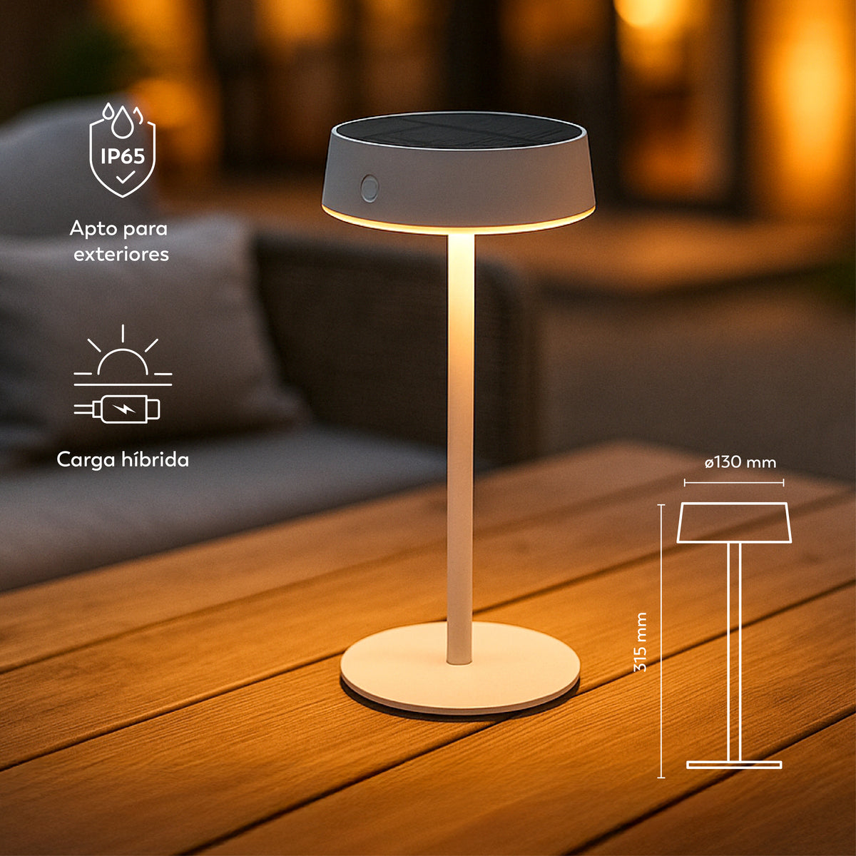 Lámpara solar de mesa Vera con carga híbrida (3)