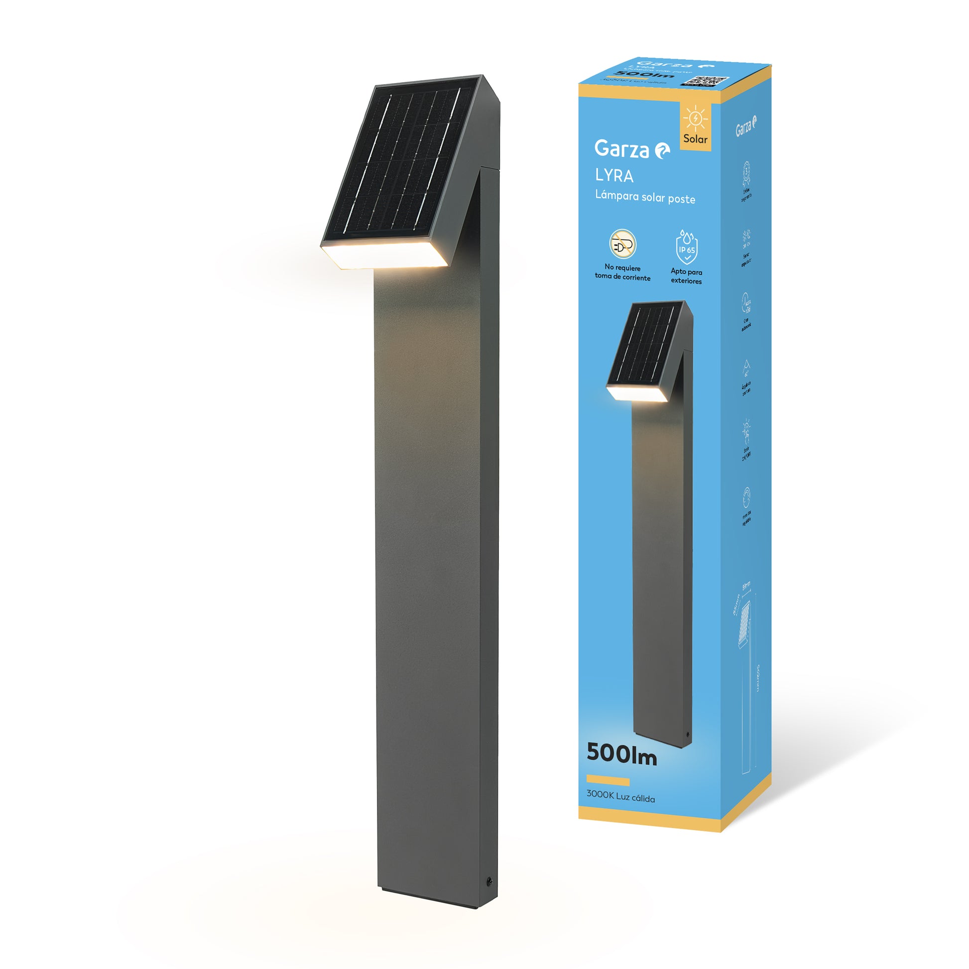 Poste solar premium Lyra 500 lm, autonomía hasta tres días nublados