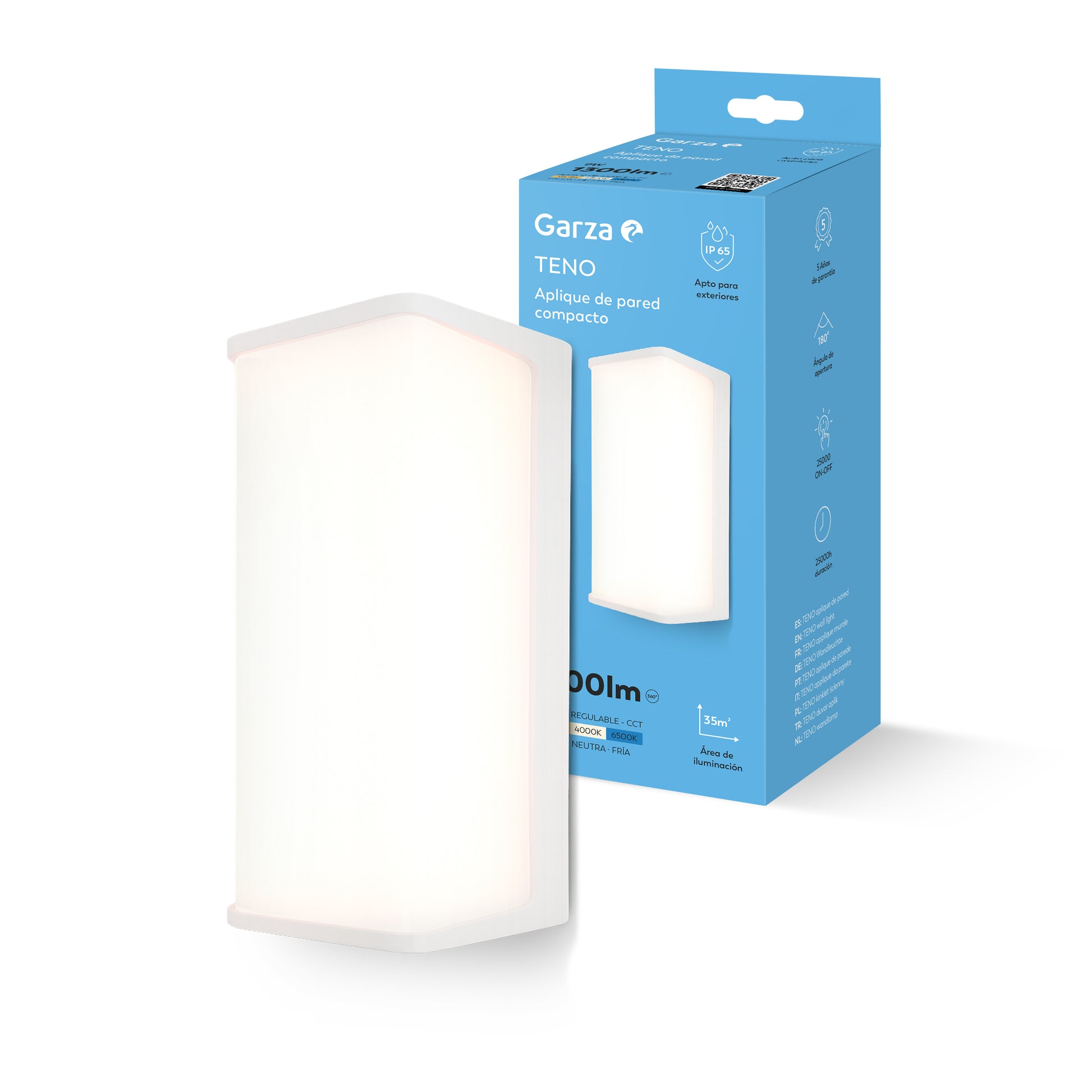 Aplique de pared Teno 1300lm y temperatura de color ajustable 3000K, 4000K, 6500K