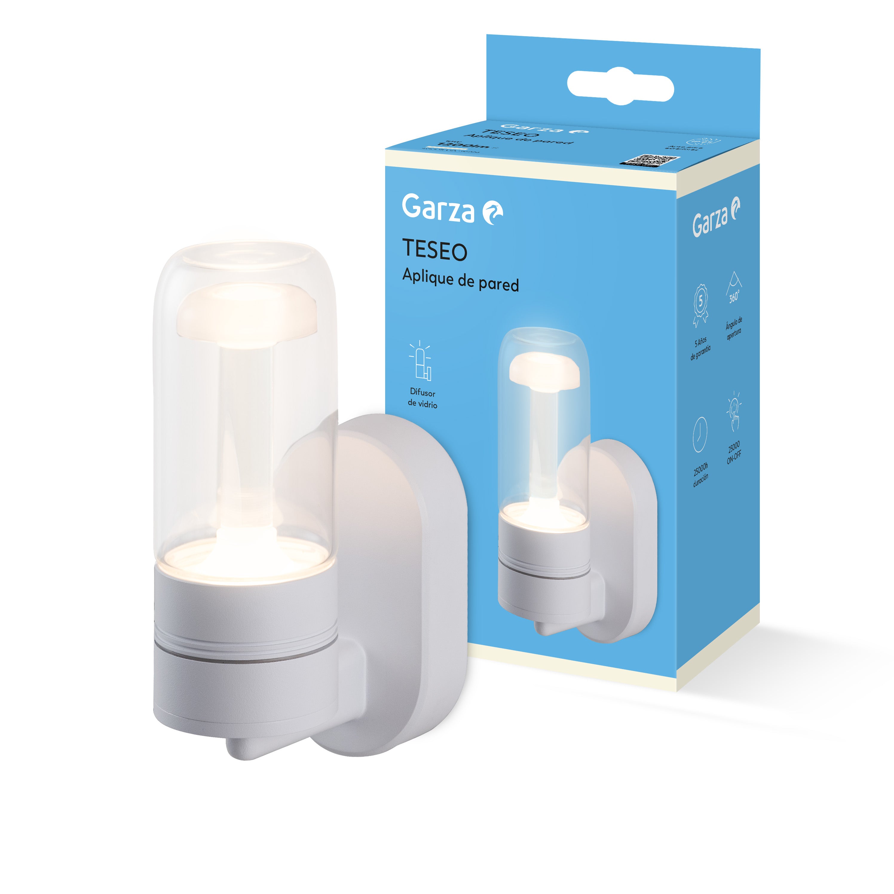 Aplique de pared Teseo con luz integrada, 4000K,1200lm, 360º, blanco