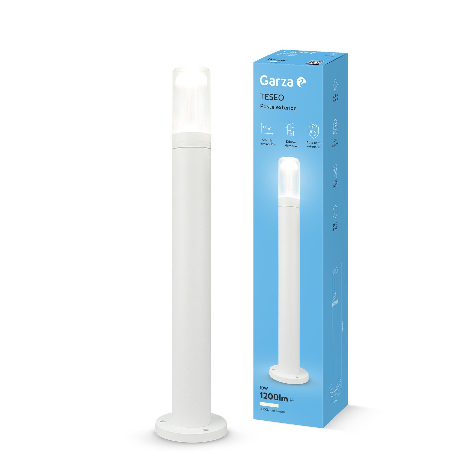 Poste Teseo con luz integrada, 4000K,1200lm, 360º, blanco