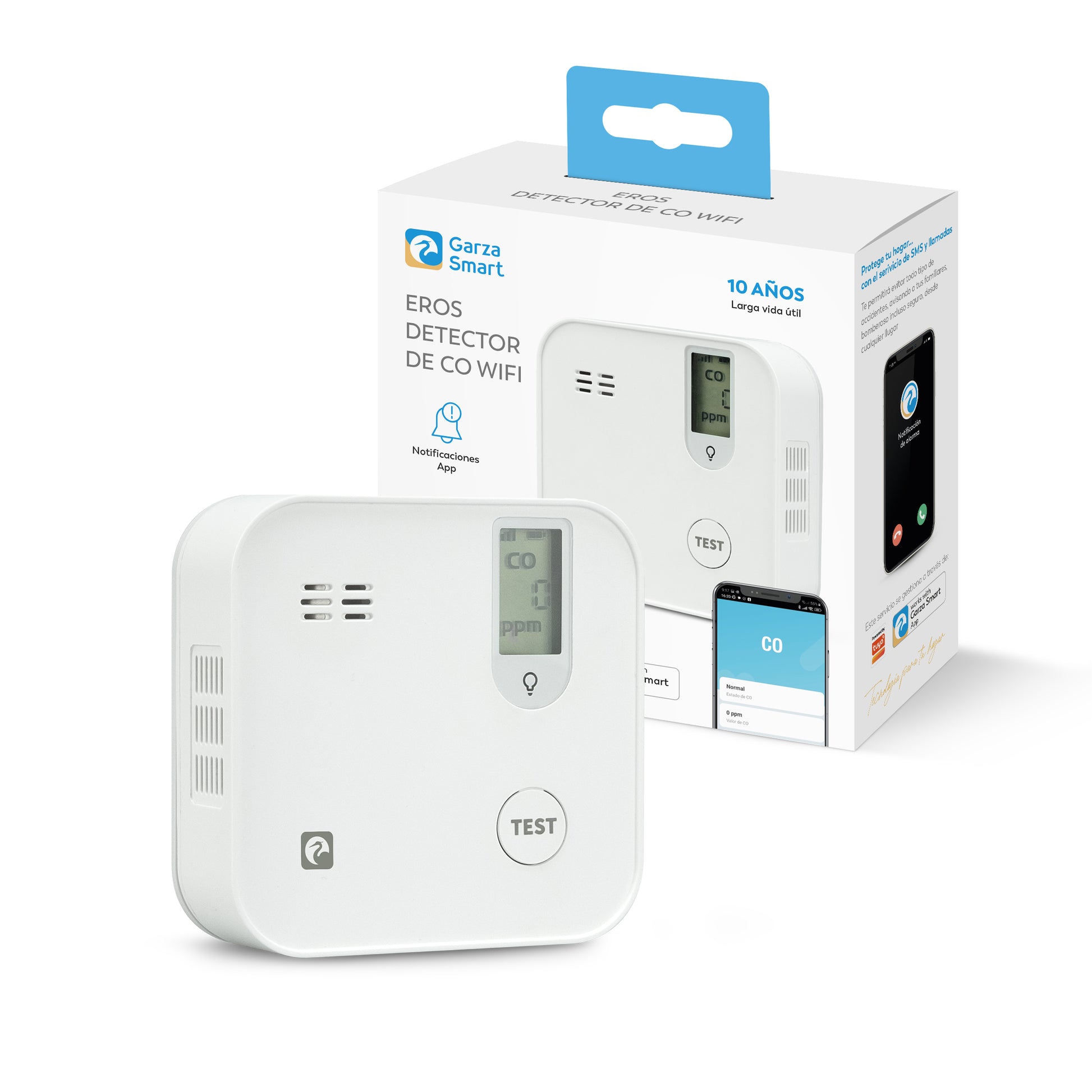 Detector monóxido de carbono wifi Eros 10 años