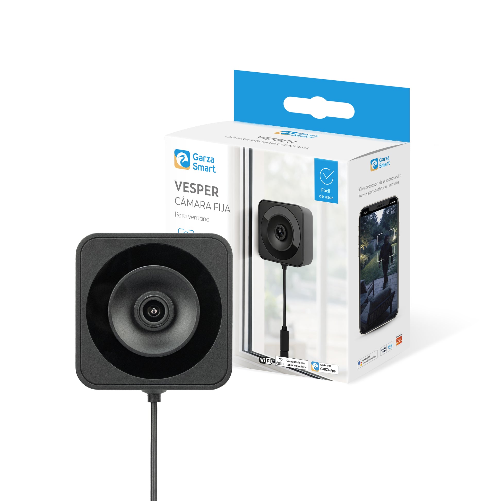 Vesper - Cámara de Vigilancia WiFi para Ventana con Reloj Digital