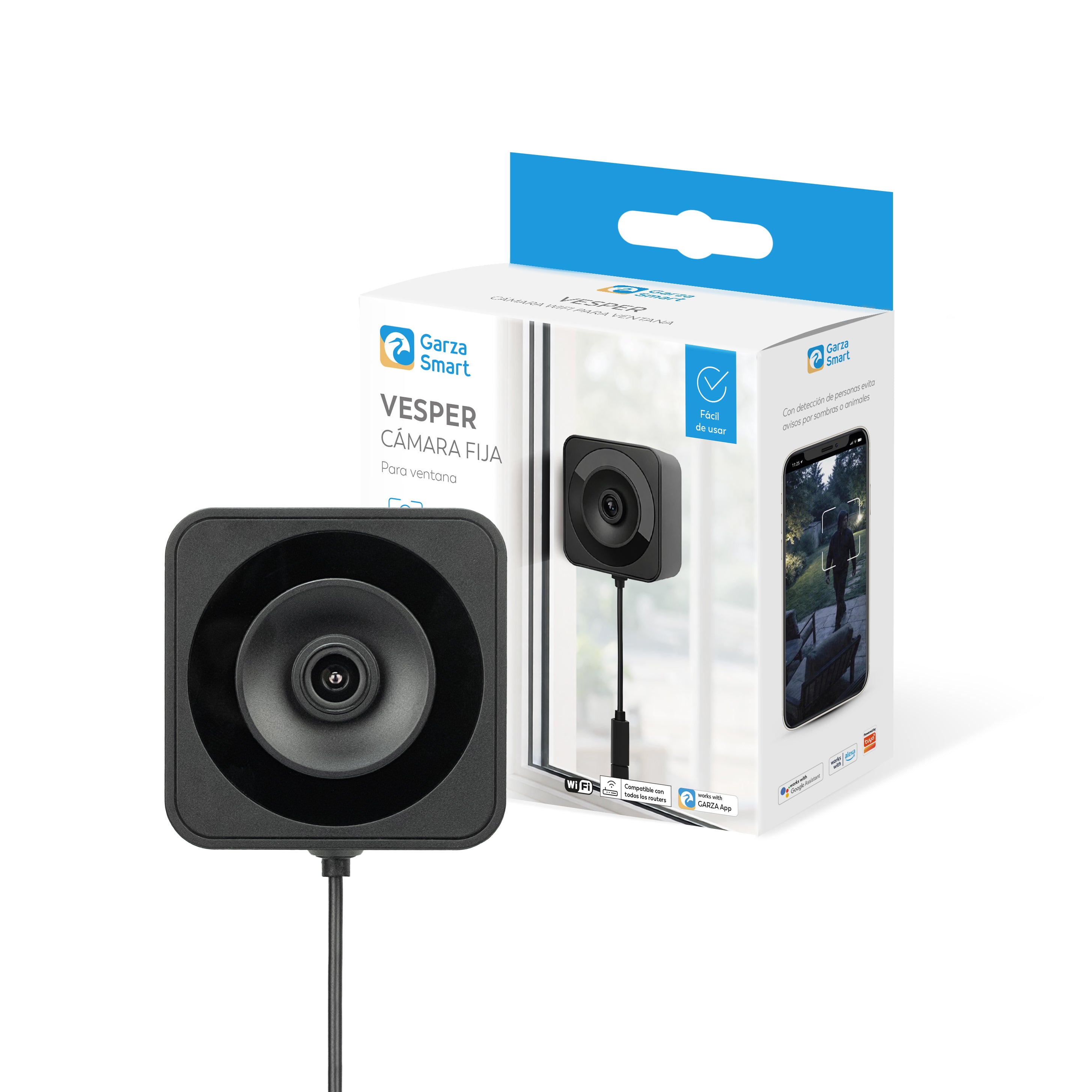 Vesper - Cámara de Vigilancia WiFi para Ventana con Reloj Digital
