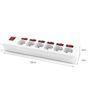 Regleta Basic con Interruptores Independientes 6Tomas, Cable 1.5mmX1.5m, Blanca