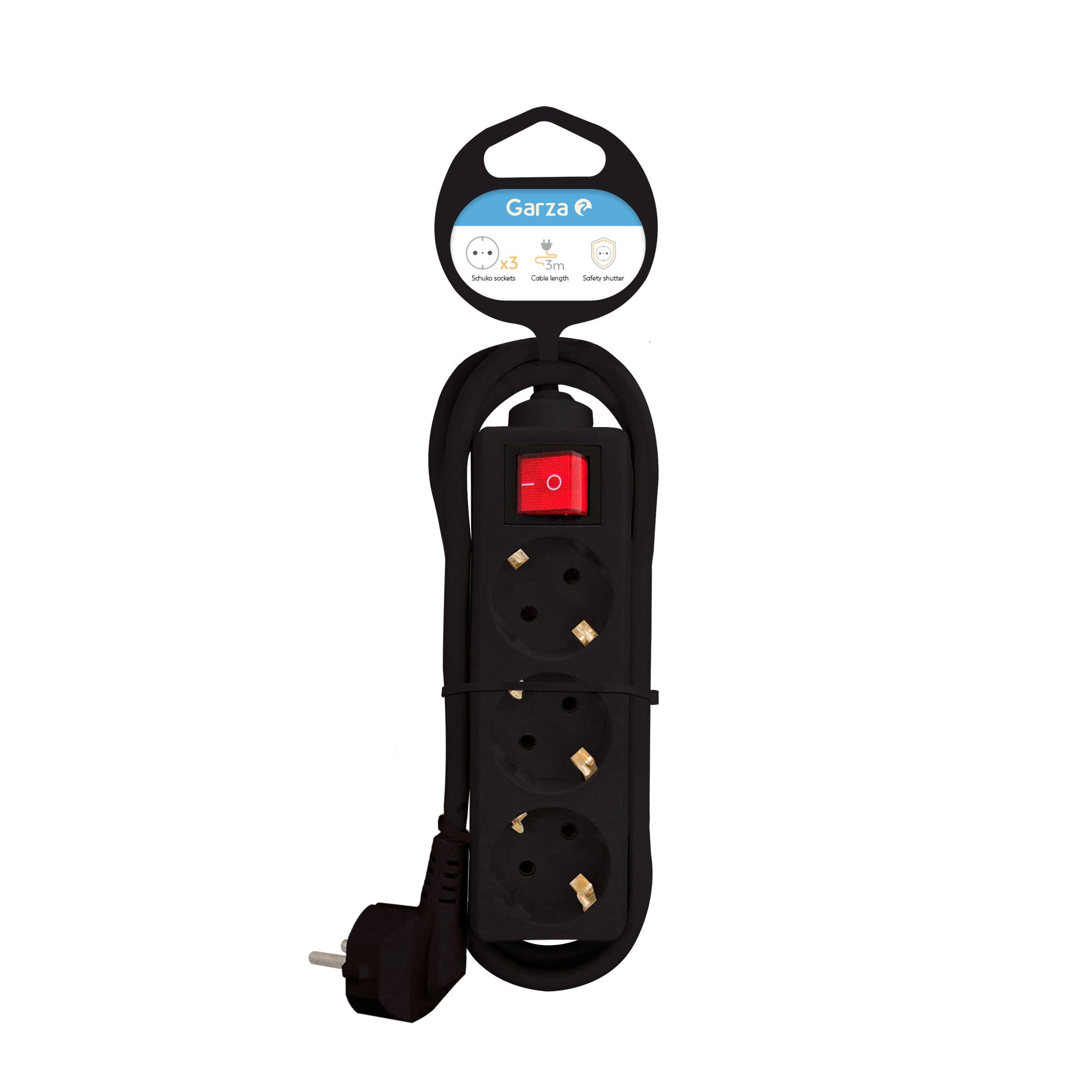 Regleta Basic con interruptor iluminado color negro, 3 tomas, cable 3 metros, 1 ud