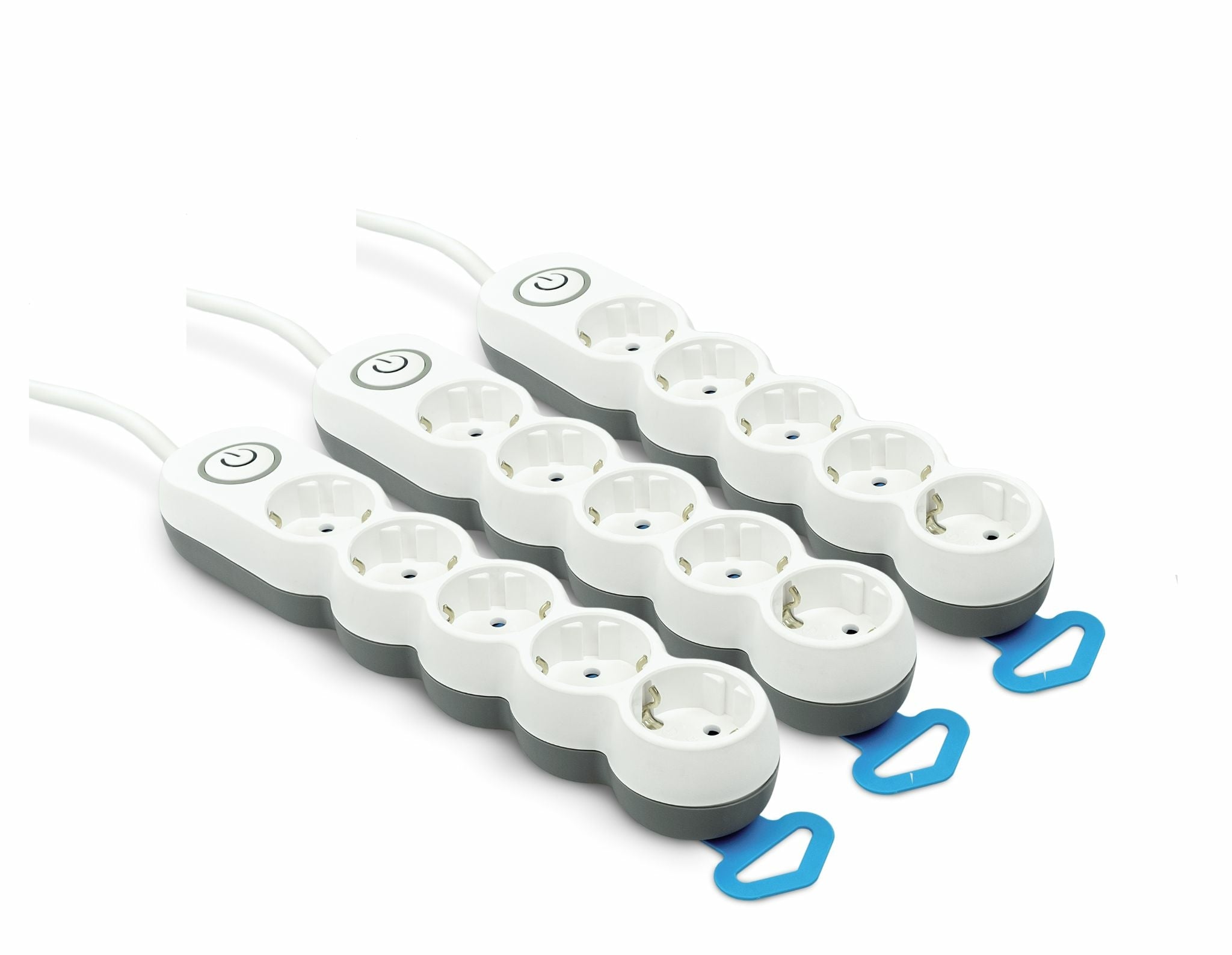 Pack de 3 Regletas  Home Design de enchufe plano con interruptor luminoso  para 5 tomas de 1.5 metros de cable, 1 ud