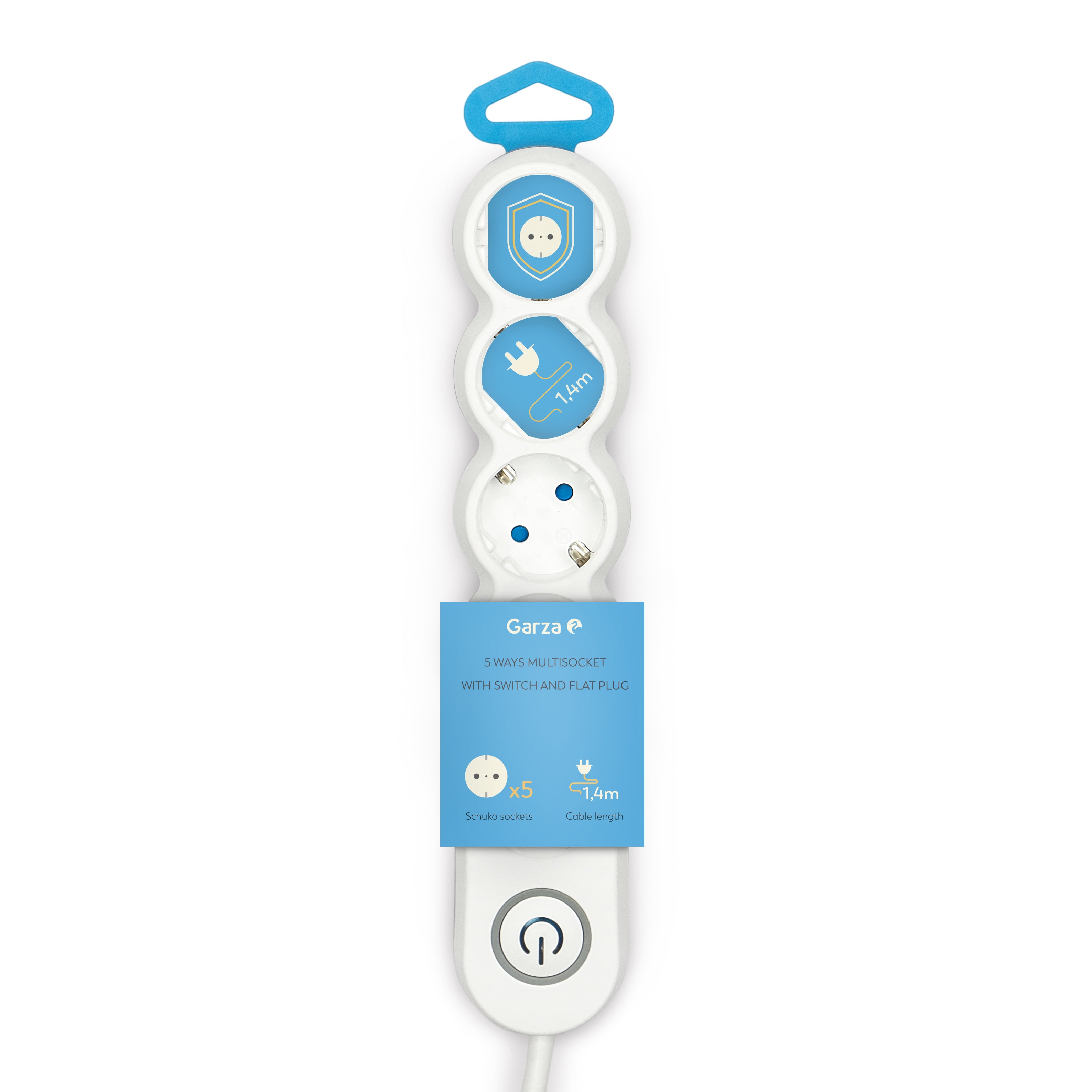 Regleta  Home Design de enchufe plano con interruptor luminoso  para 5 tomas de 1.5 metros de cable, 1 ud