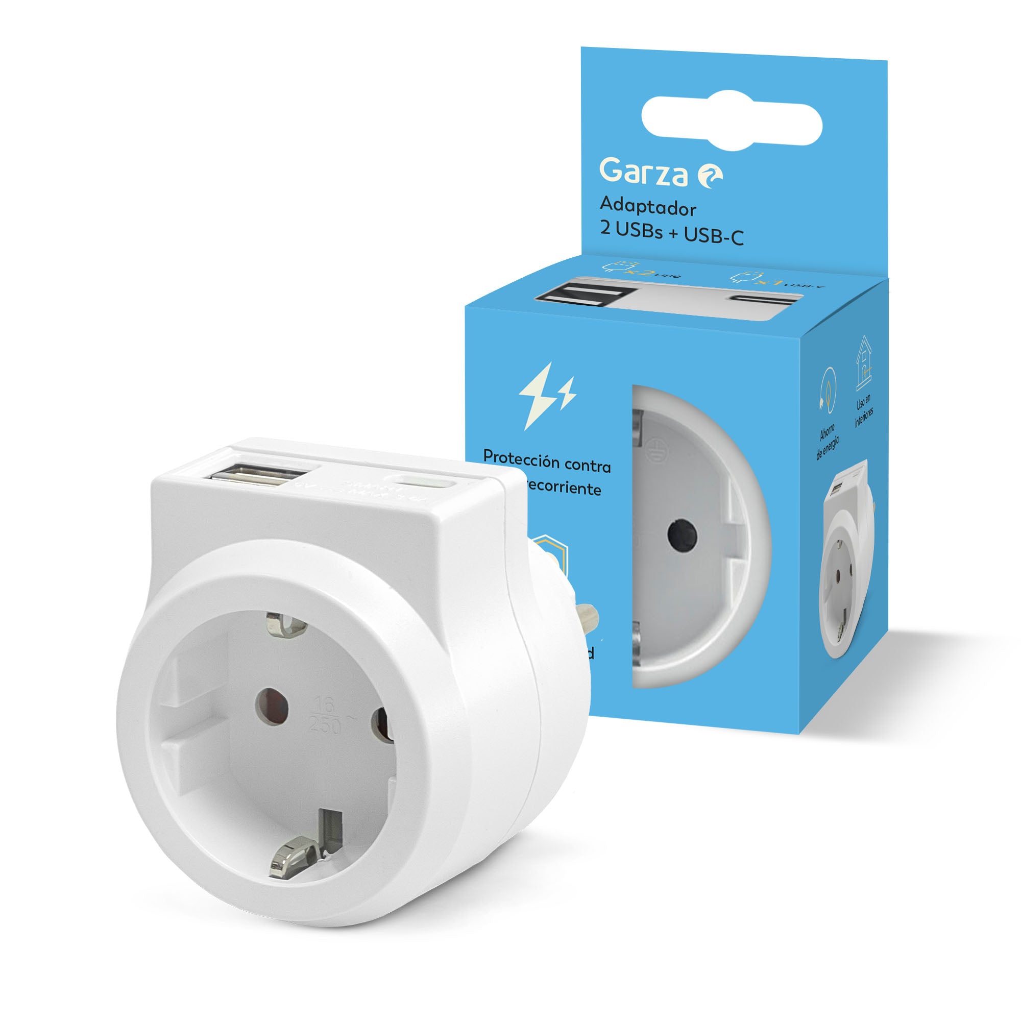 Enchufe Adaptador de pared, 1 Toma Schuko, 2USB, 1UBC