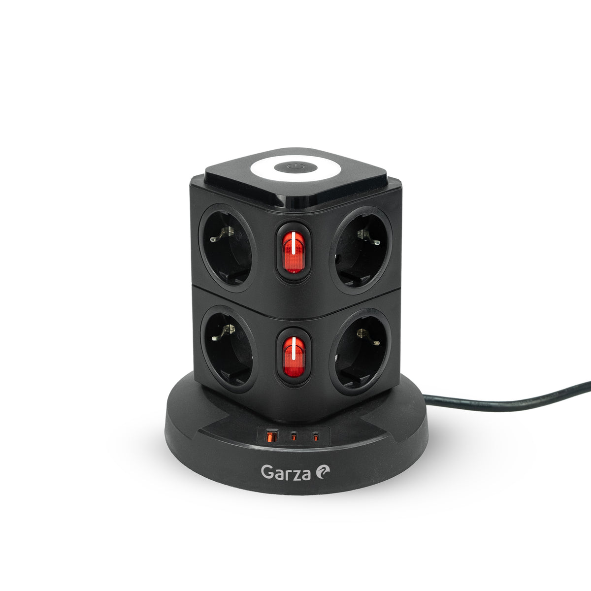 Regleta torre sobremesa con 8 tomas Schuko, 1 USB-A QC3.0 y 2 USB-C carga rápida PD20W