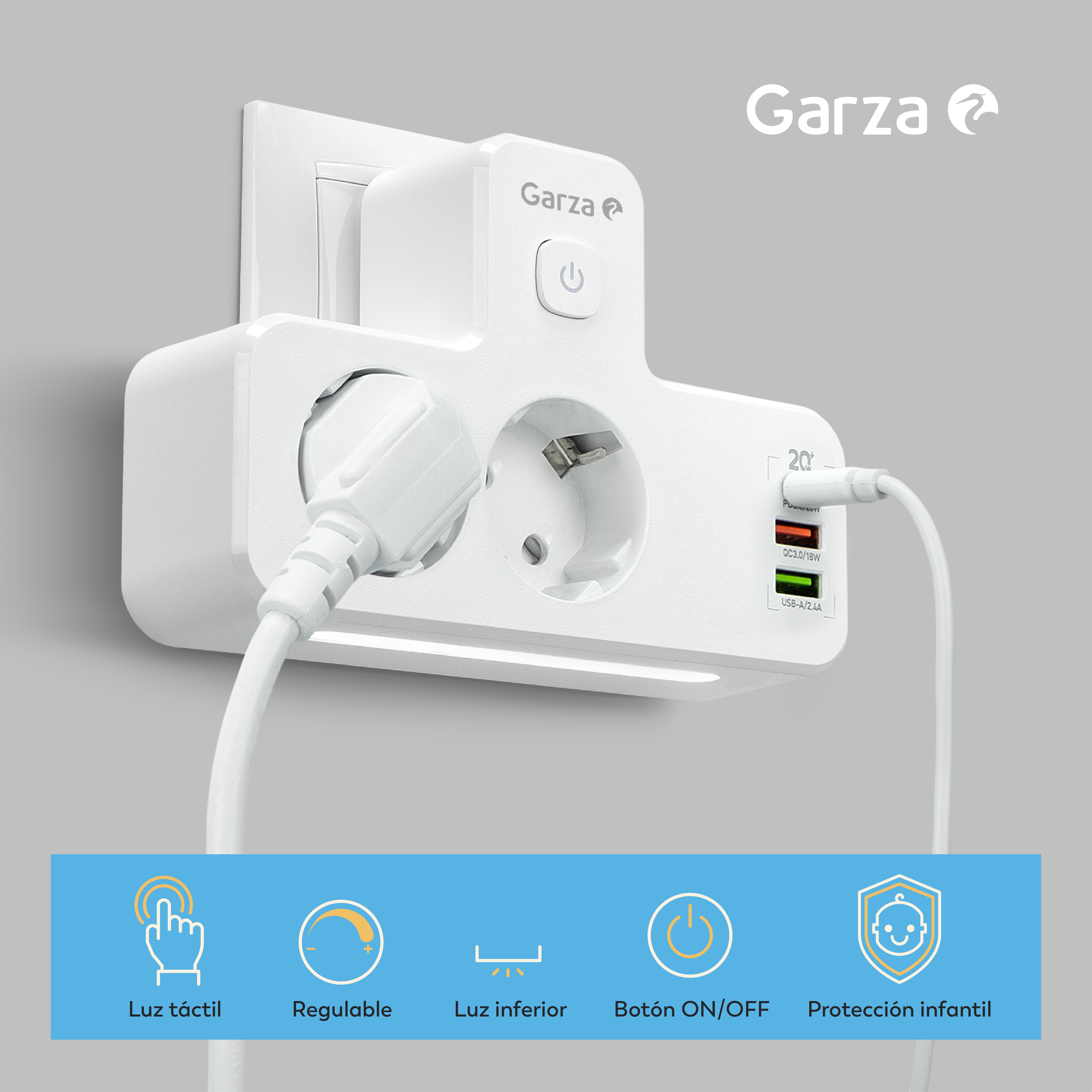 Adaptador carga rápida y luz de noche (6)