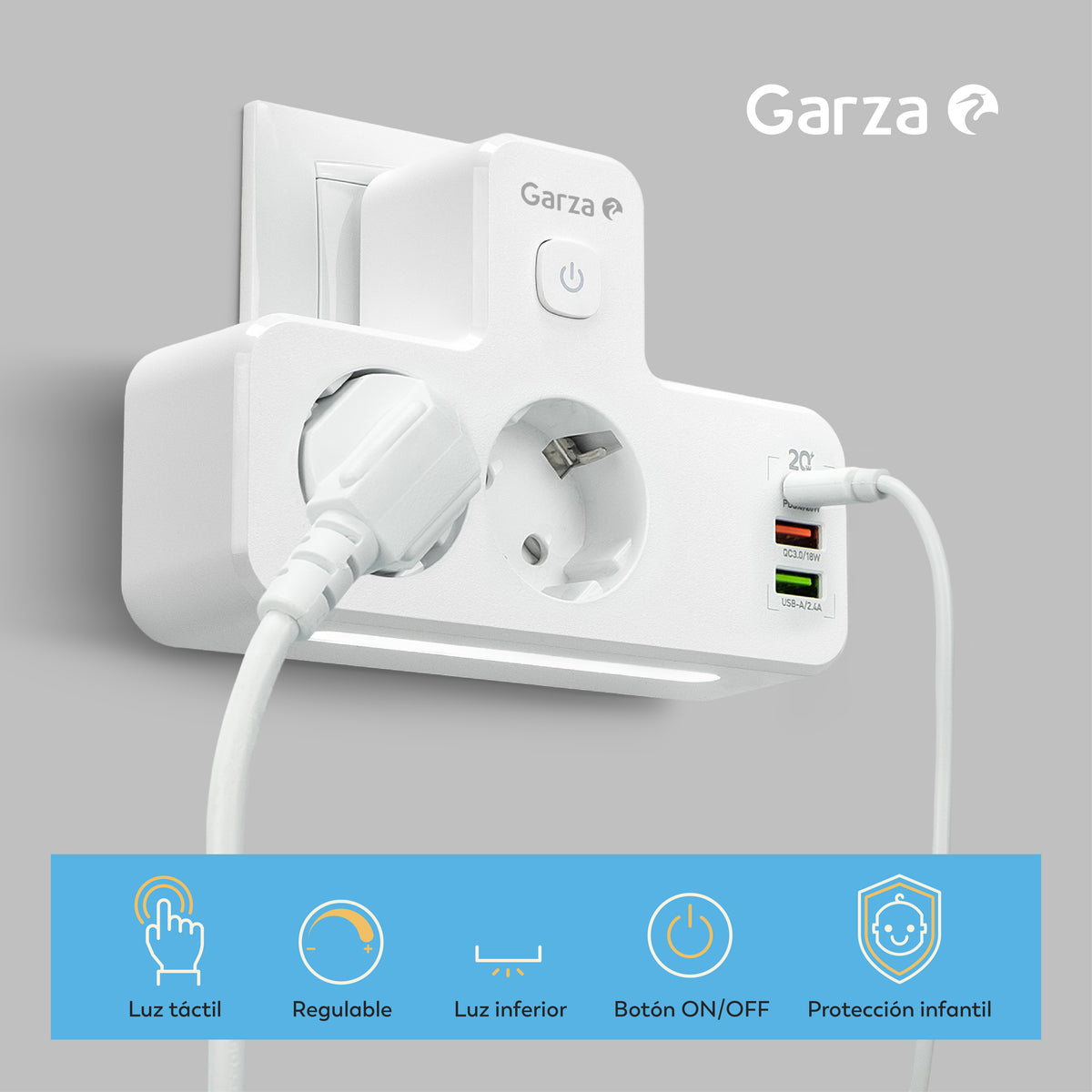 Adaptador carga rápida y luz de noche (6)
