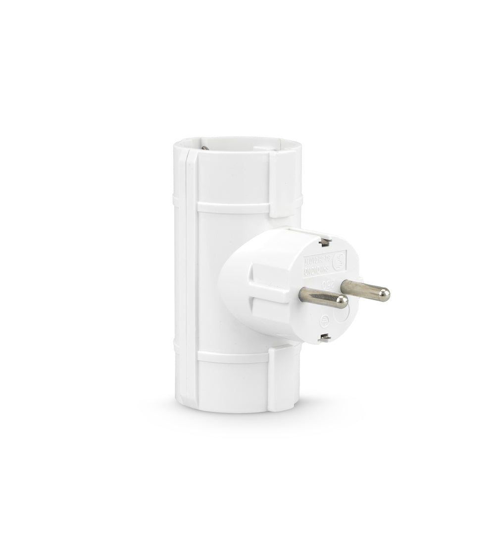 Enchufe de pared  doble lateral con toma de tierra blanco
