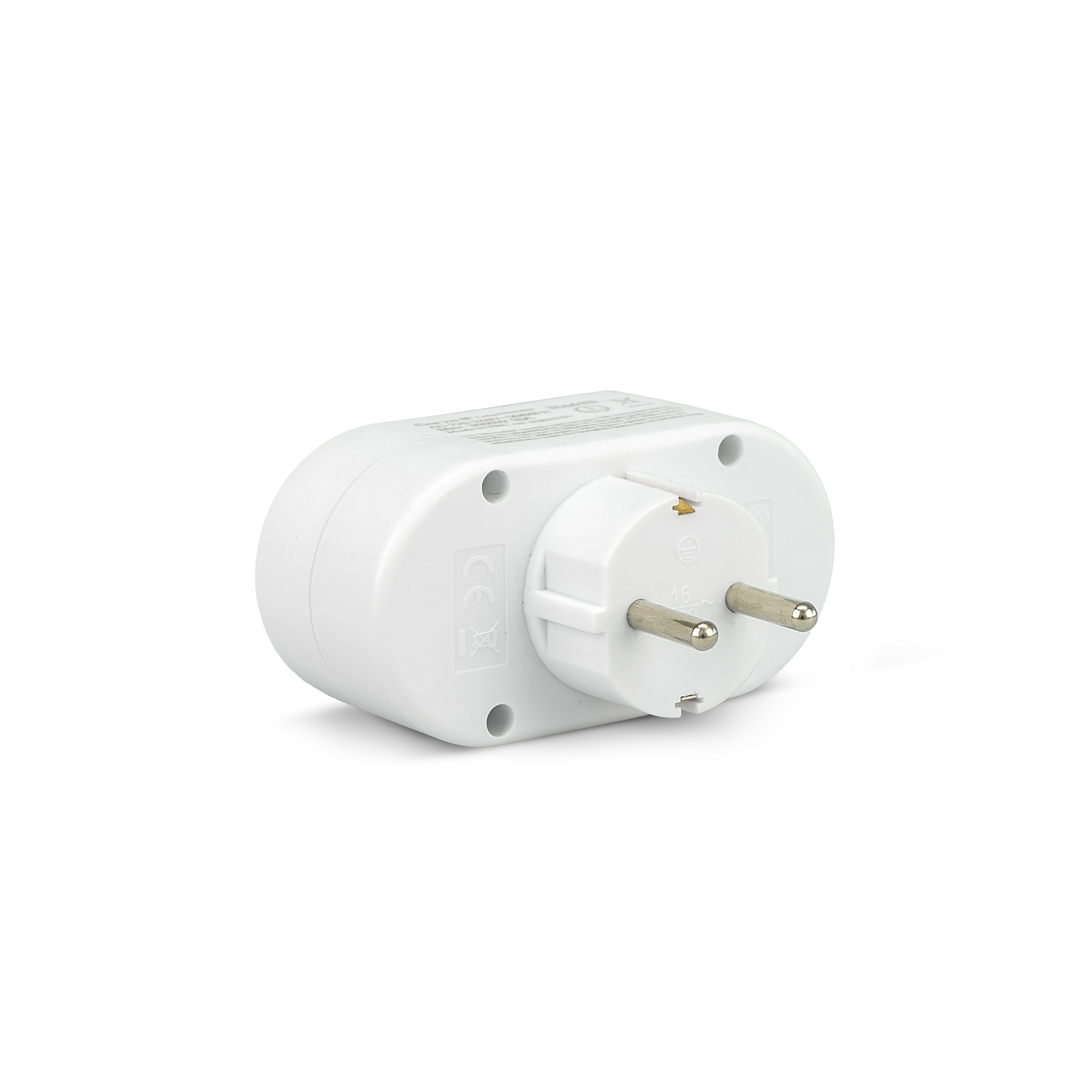 Adaptador de Enchufe de pared  doble frontal con toma de tierra blanco