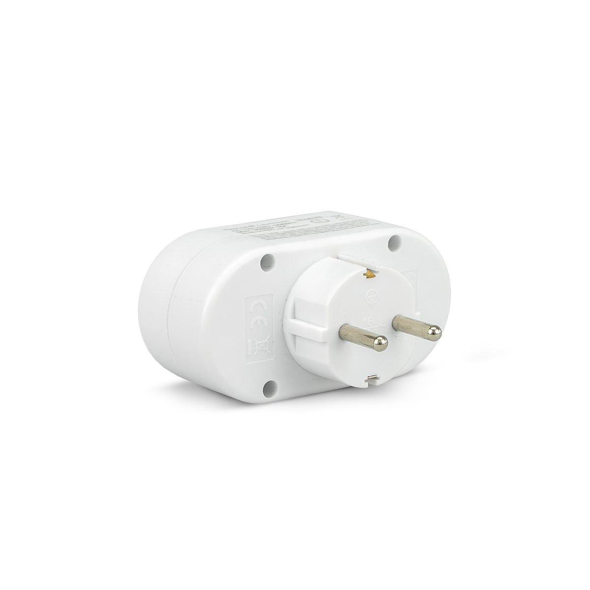 Adaptador de Enchufe de pared  doble frontal con toma de tierra blanco