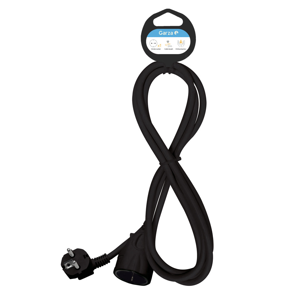 Cable alargador doméstico interior 2 metros, con toma de tierra hasta 16 Amperios (3680W), Negro
